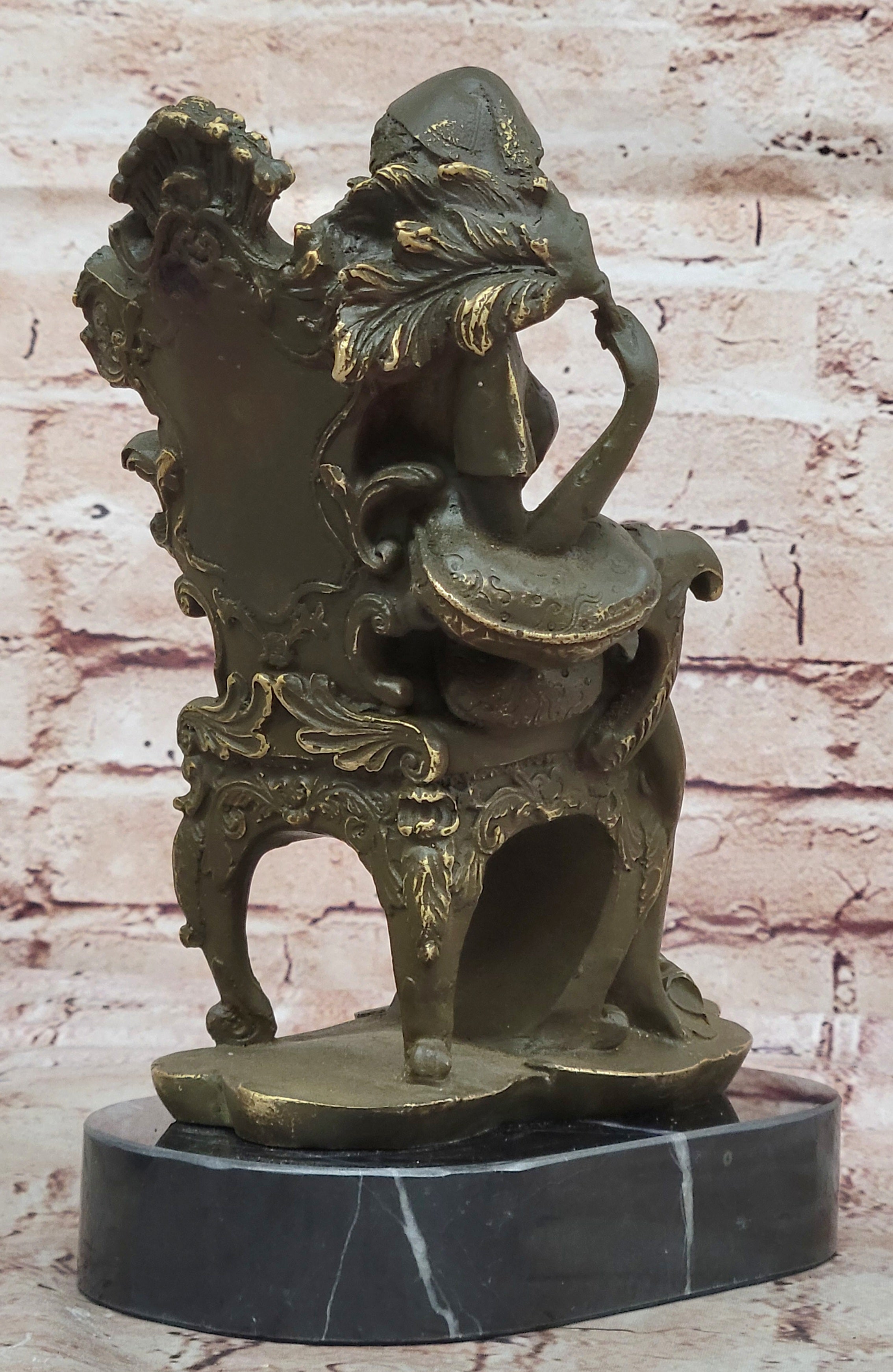 Art Nouveau Girl on Chair Bronze Statue Cesaro Signed Hand Made Figurine Decor