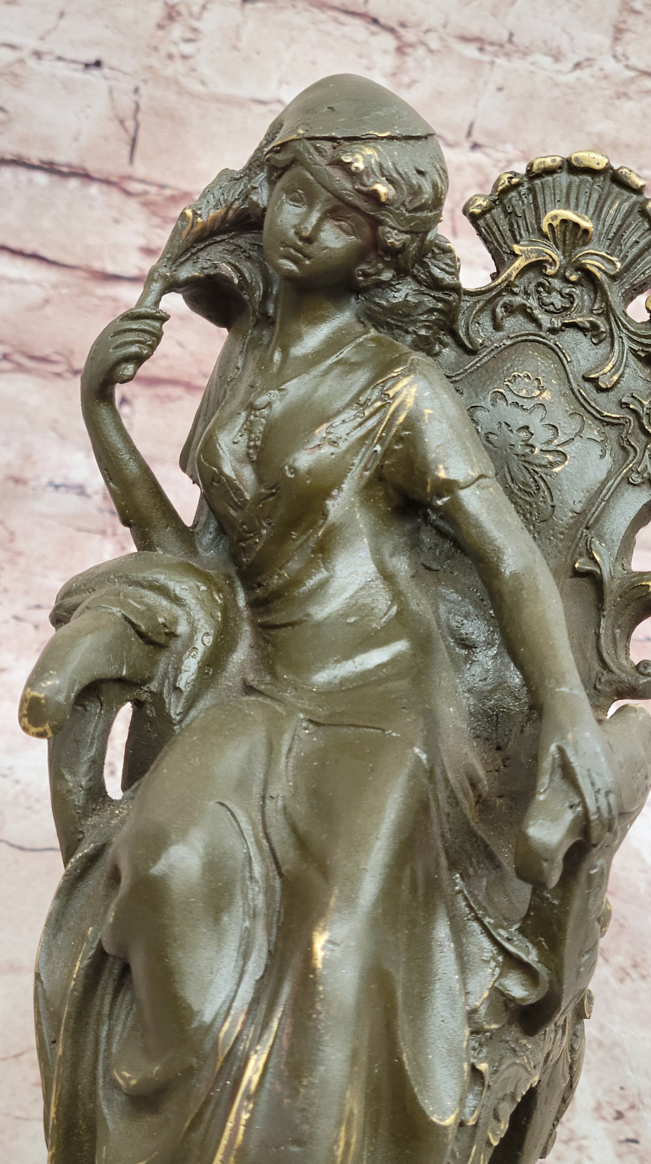 Art Nouveau Girl on Chair Bronze Statue Cesaro Signed Hand Made Figurine Decor