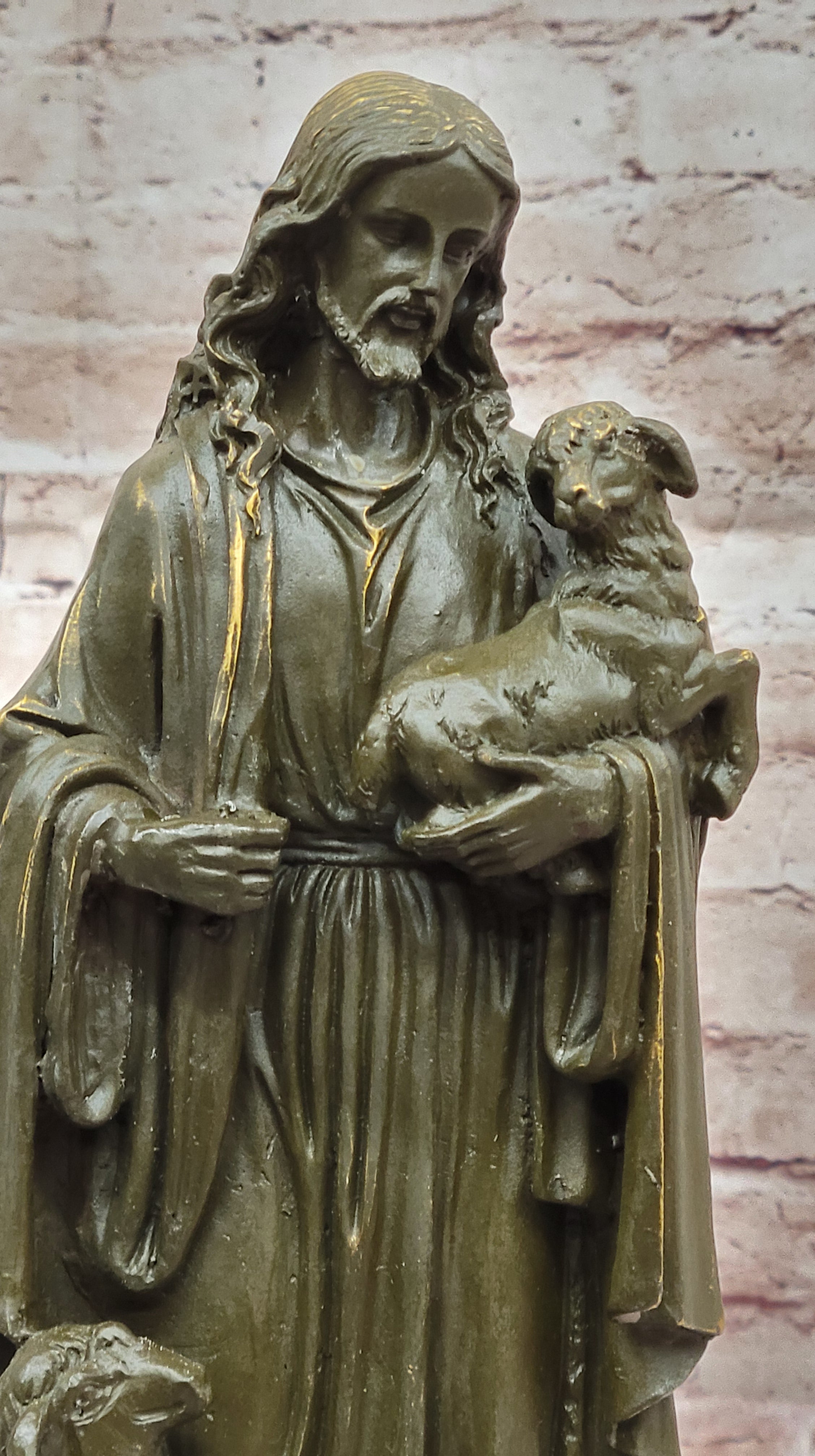 Christian Jesus Holding Lamb Bronze Statue – Home Church Decoration Figurine