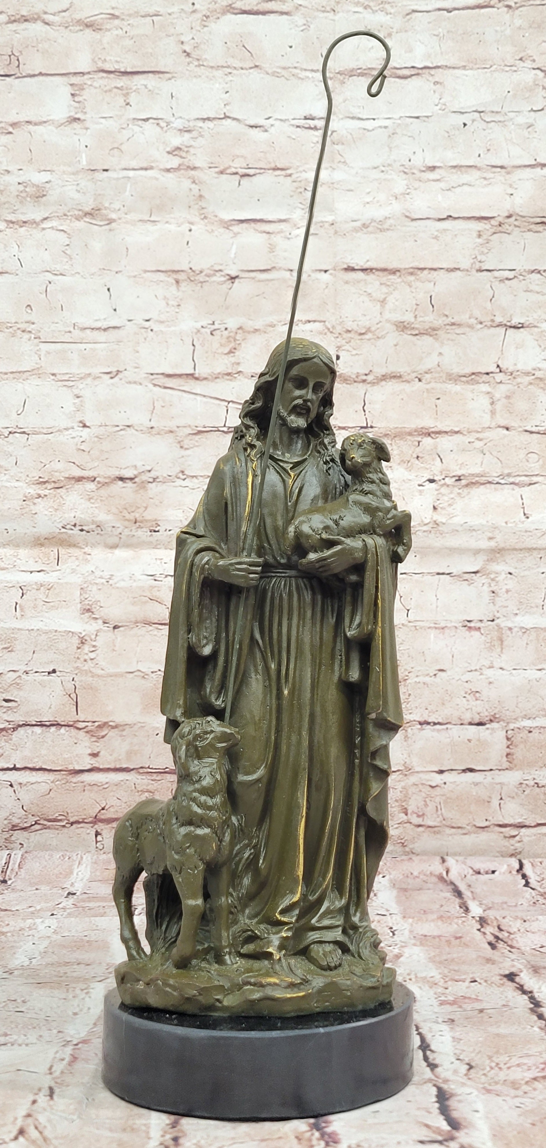 Christian Jesus Holding Lamb Bronze Statue – Home Church Decoration Figurine