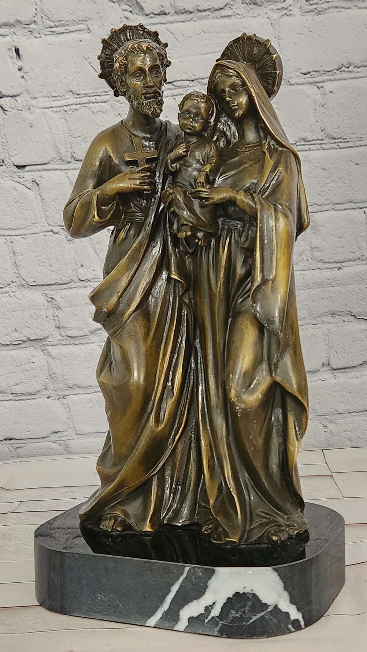 Valli Bronze Saint Joseph Mary Jesus Sculpture Holy Family Collectible Religious Art