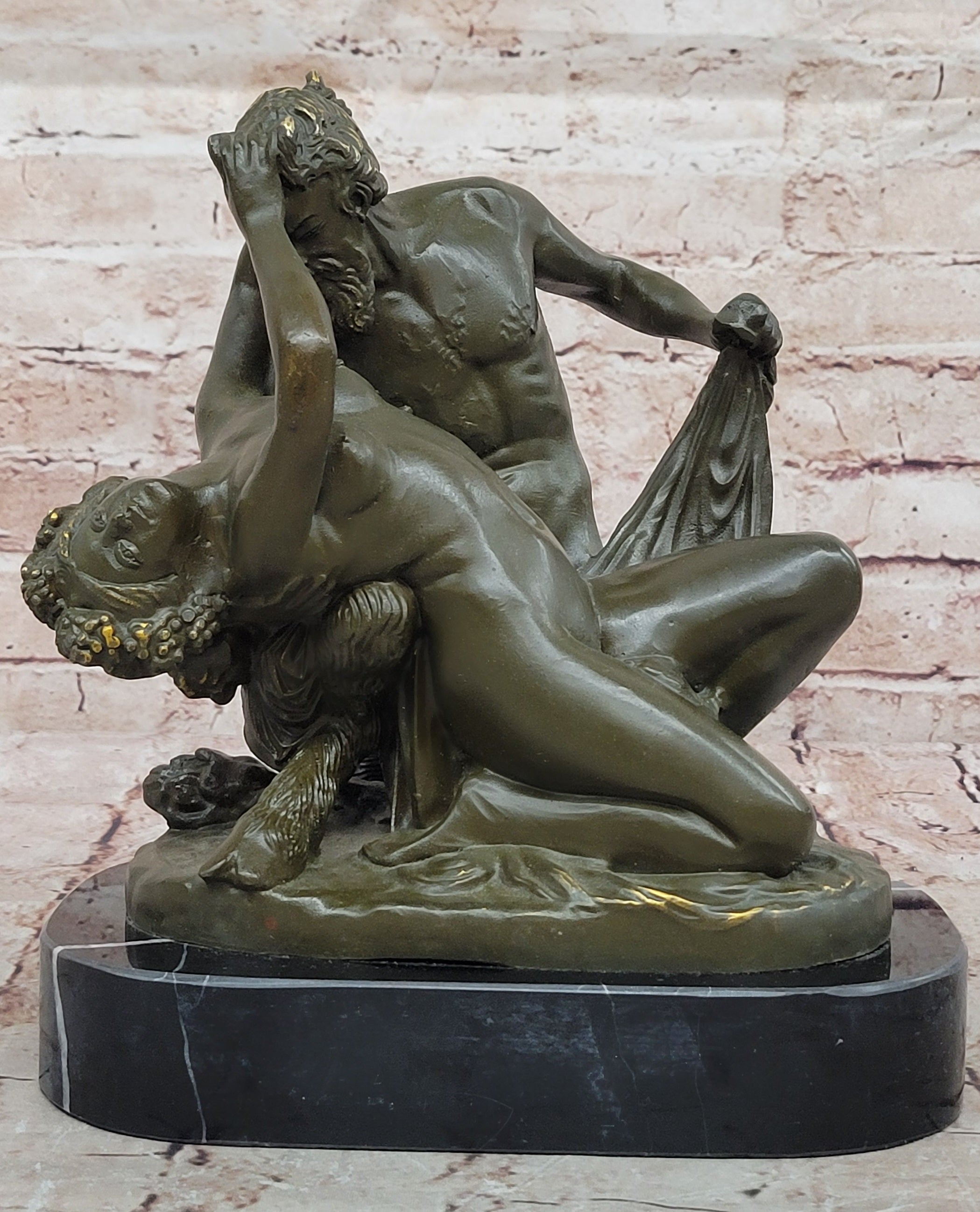Bronze Sculpture Statue of Mythical Satyr and Female Companion Classical Artwork