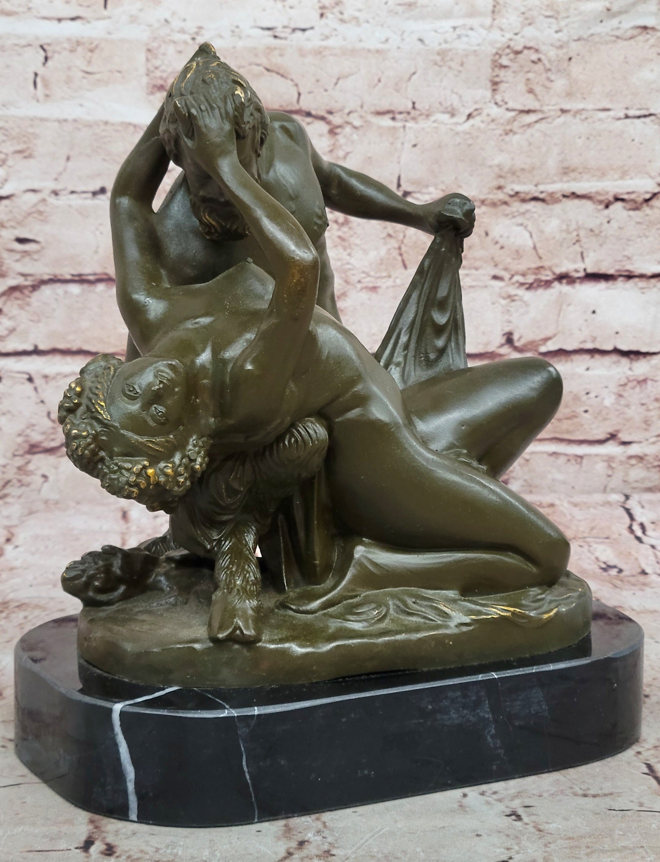 Bronze Sculpture Statue of Mythical Satyr and Female Companion Classical Artwork