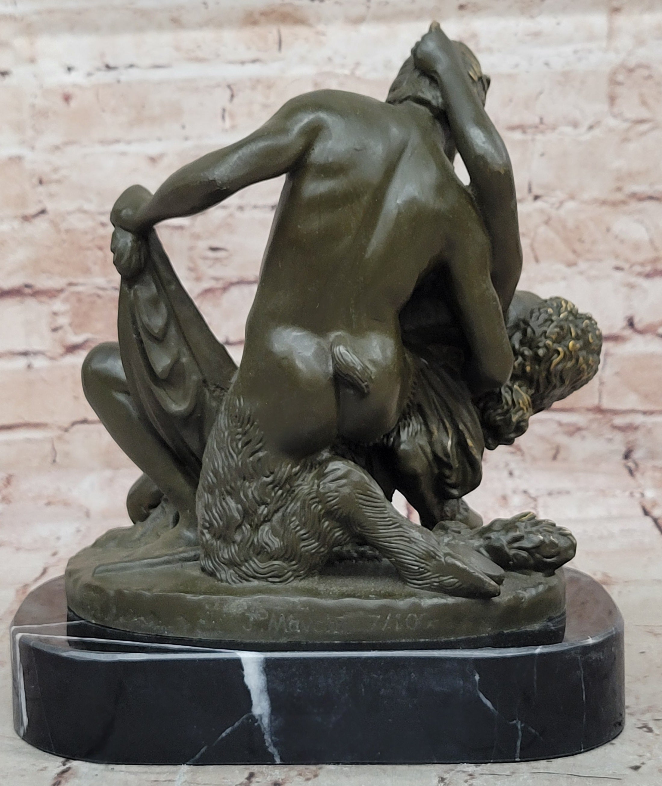 Bronze Sculpture Statue of Mythical Satyr and Female Companion Classical Artwork