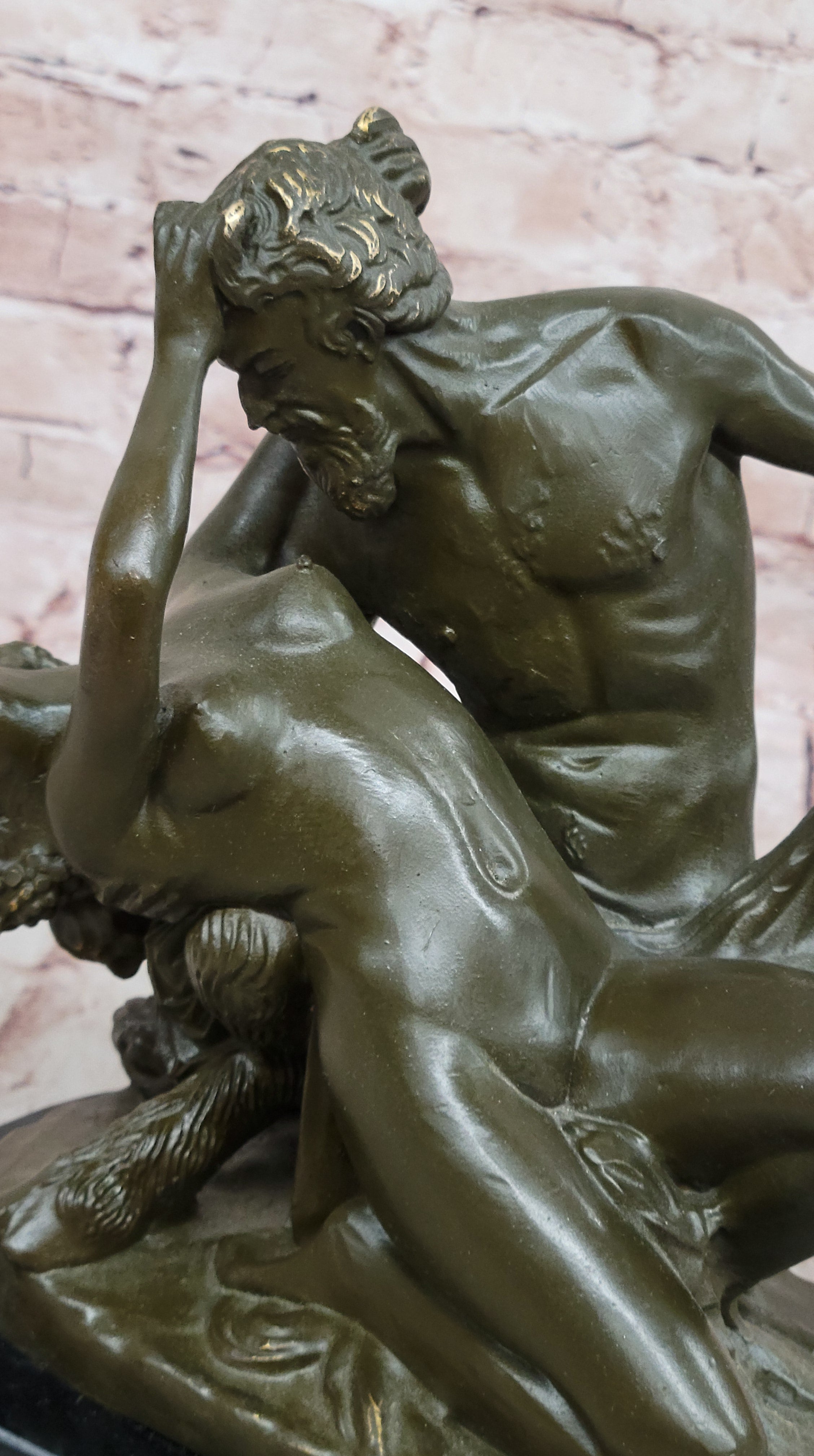 Bronze Sculpture Statue of Mythical Satyr and Female Companion Classical Artwork