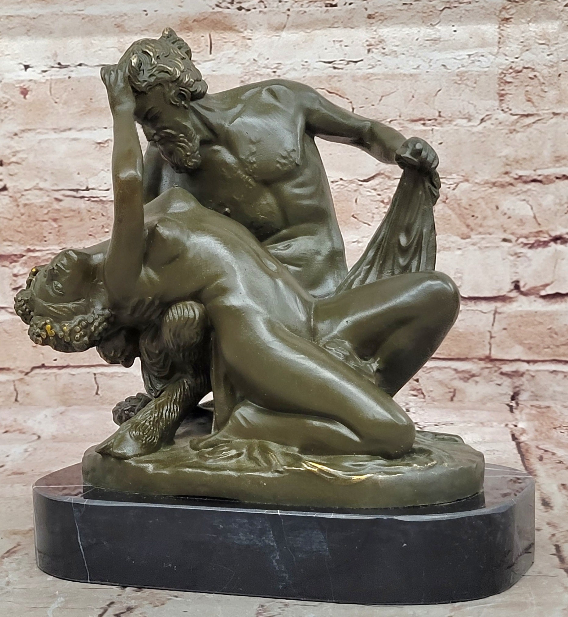 Bronze Sculpture Statue of Mythical Satyr and Female Companion Classical Artwork