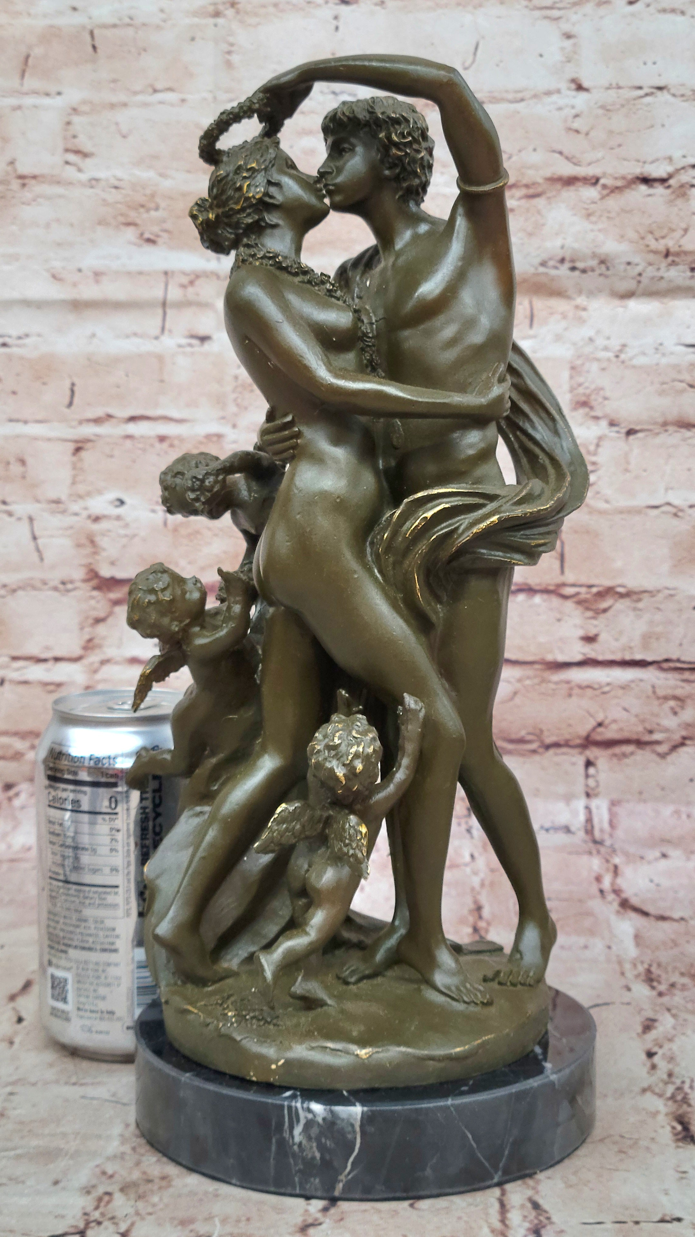 Limited Edition Bronze Statue by Milo of Adam and Eve with Baby Angel Heaven Figurine