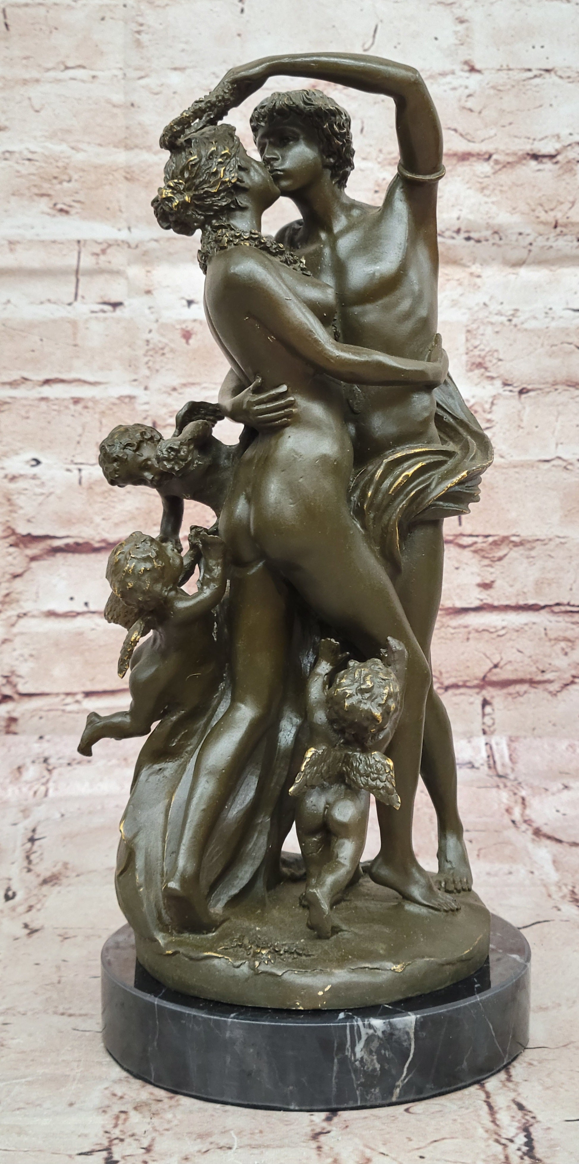 Limited Edition Bronze Statue by Milo of Adam and Eve with Baby Angel Heaven Figurine