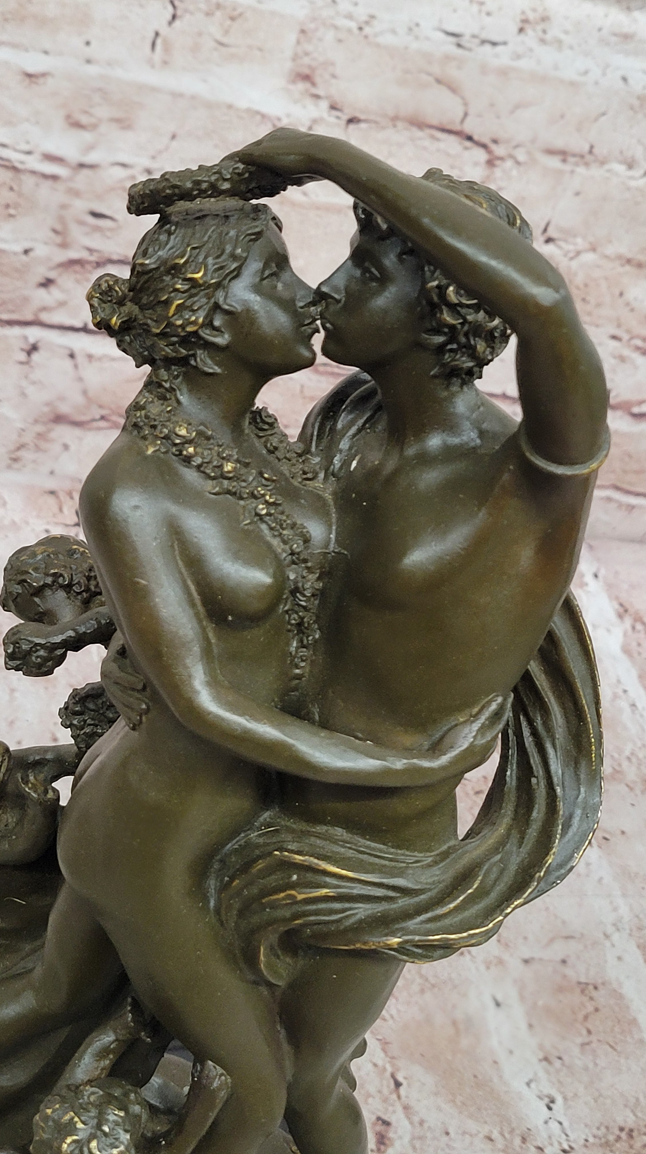 Limited Edition Bronze Statue by Milo of Adam and Eve with Baby Angel Heaven Figurine