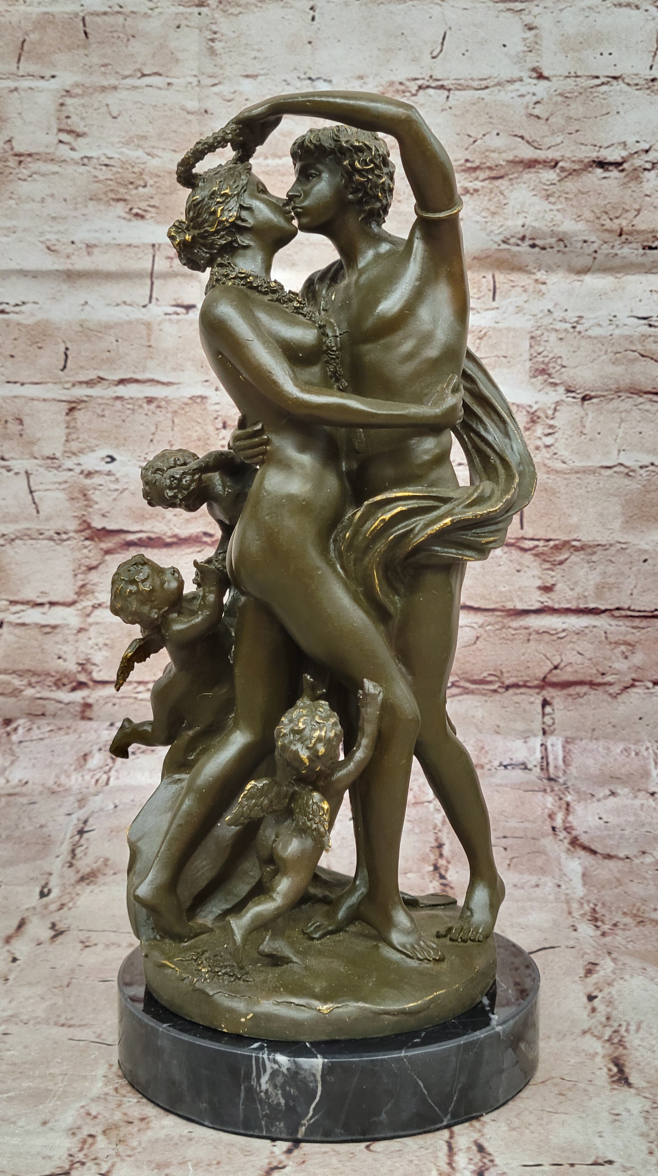 Limited Edition Bronze Statue by Milo of Adam and Eve with Baby Angel Heaven Figurine