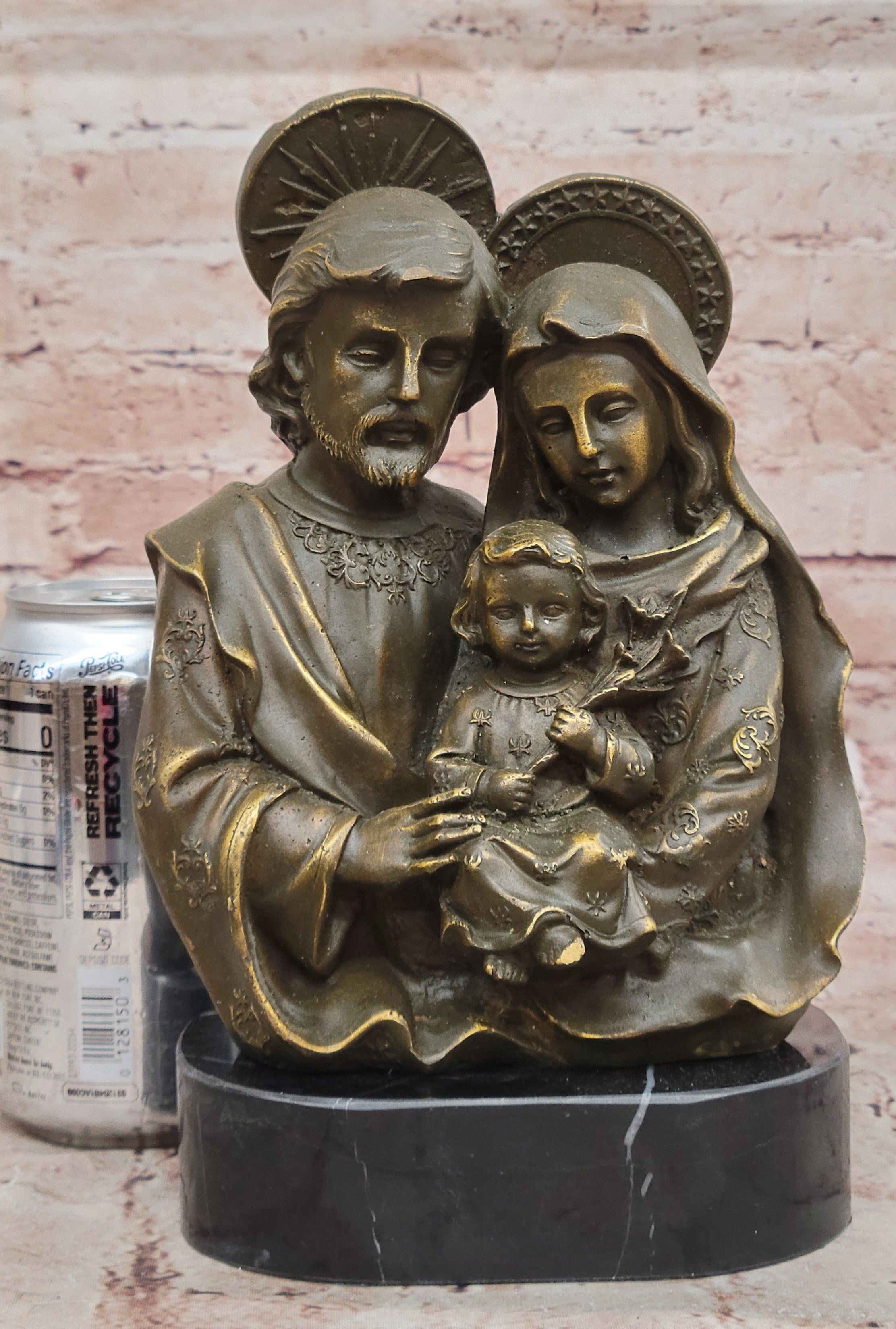 Collectible Bronze Sculpture Holy Family Statue Signed Valli Catholic Christian Art
