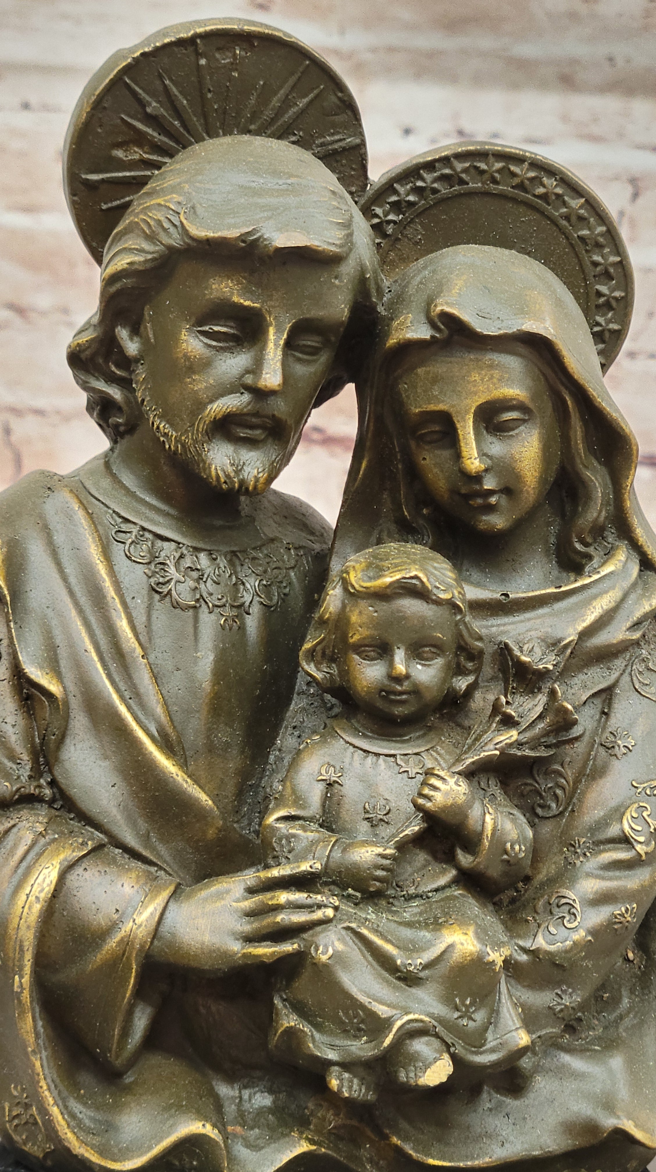 Collectible Bronze Sculpture Holy Family Statue Signed Valli Catholic Christian Art