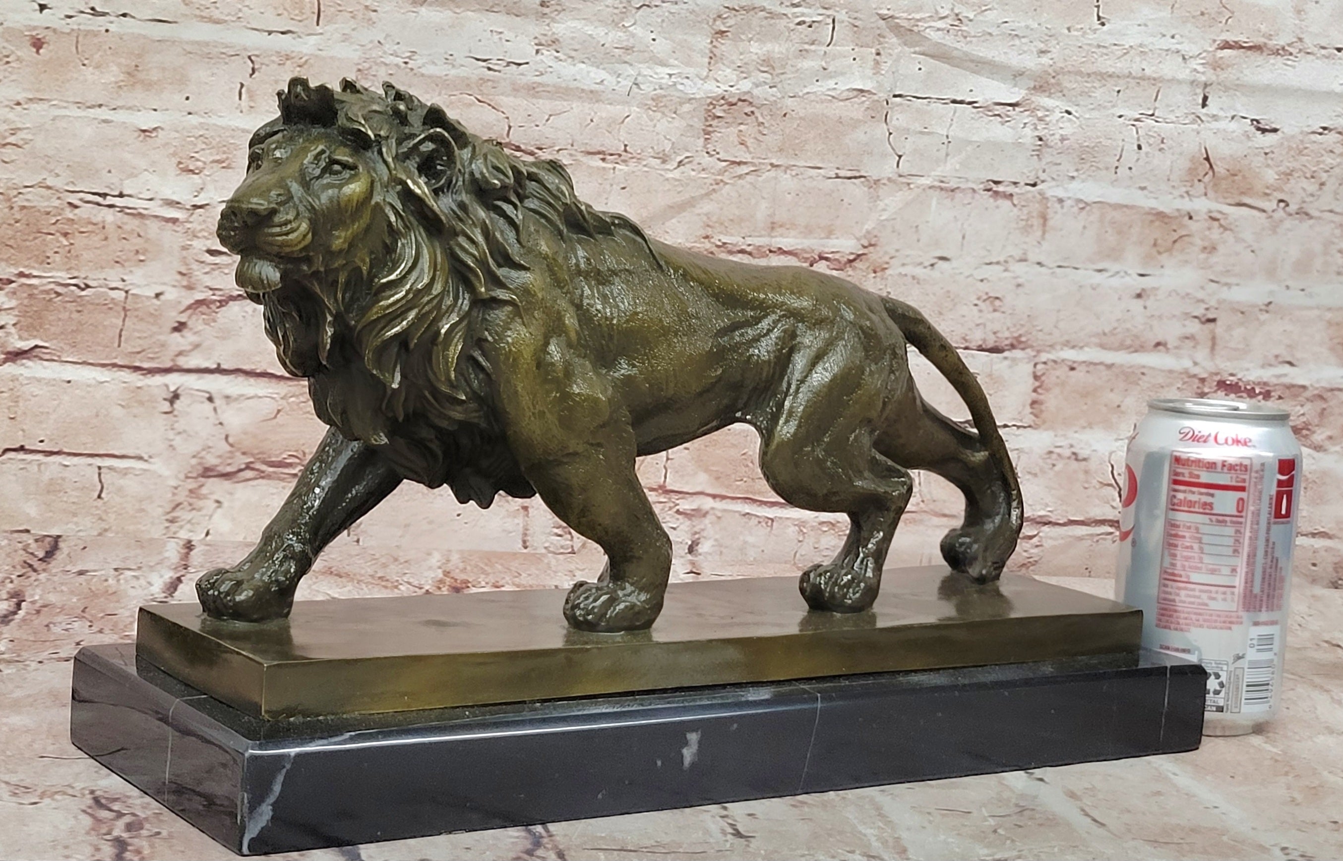 Bronze Wildlife Lion Sculpture Signed Barye Fine Art Collectible Statue
