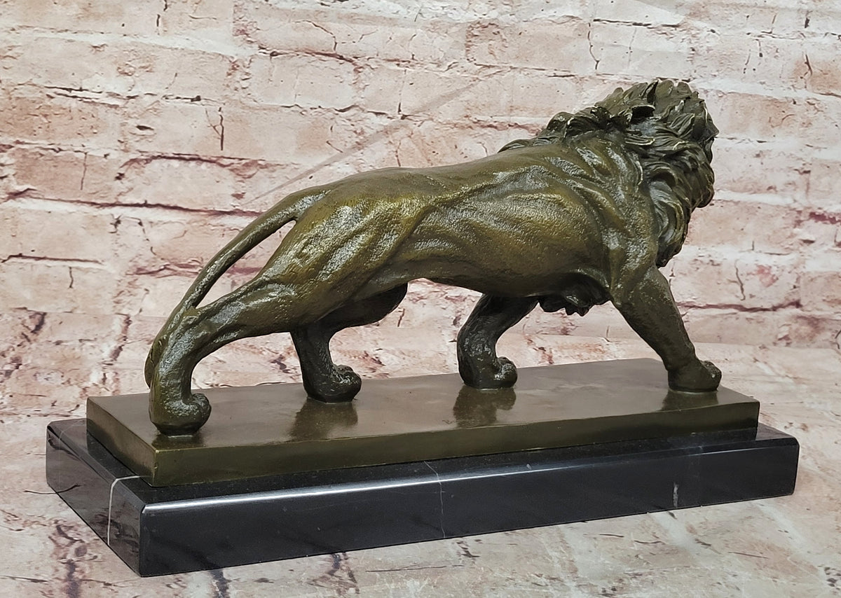 Bronze Wildlife Lion Sculpture Signed Barye Fine Art Collectible Statue