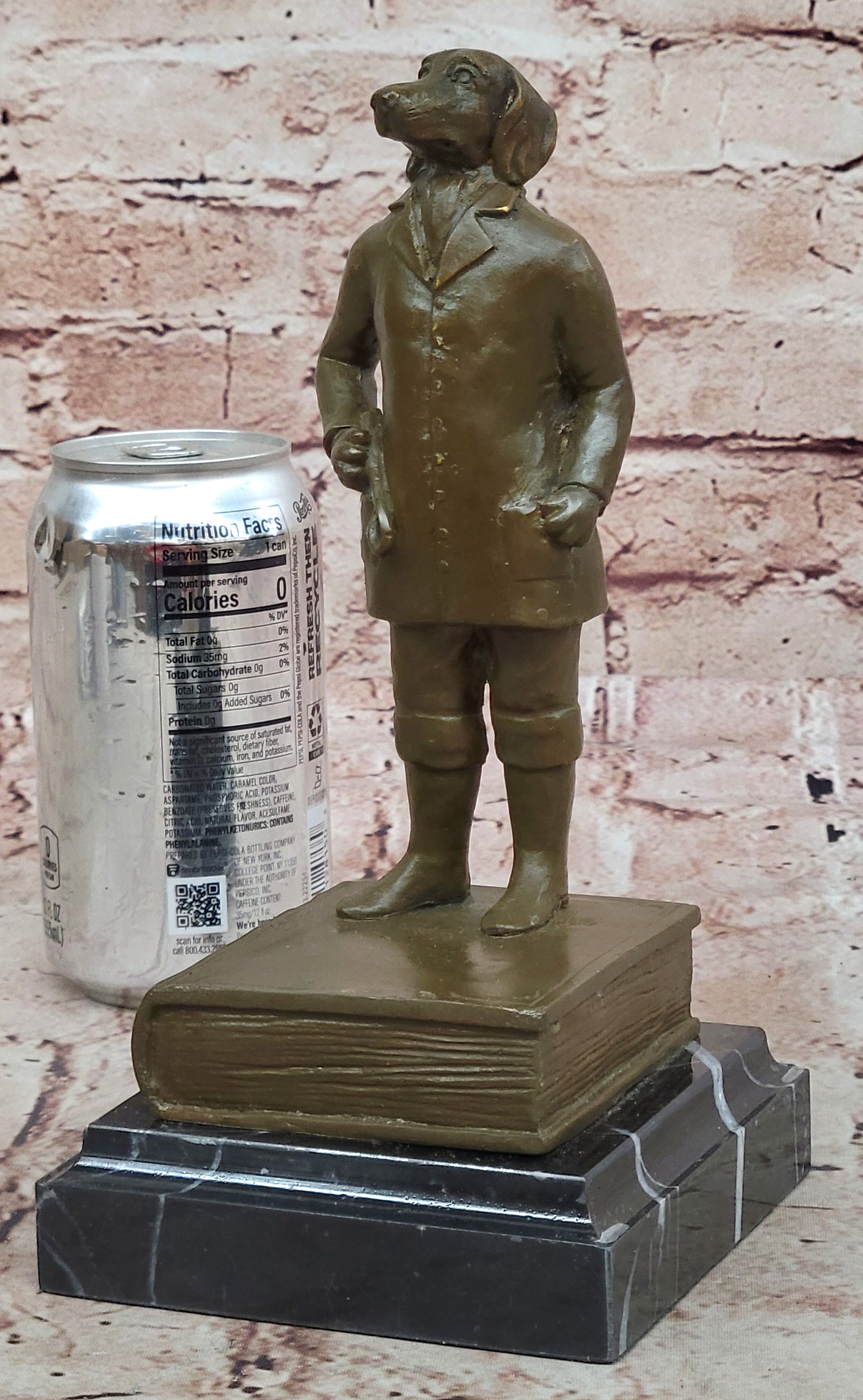 M Lopez Signed Bronze Sculpture Man Dog Head Statue Surreal Figurine Home Decor