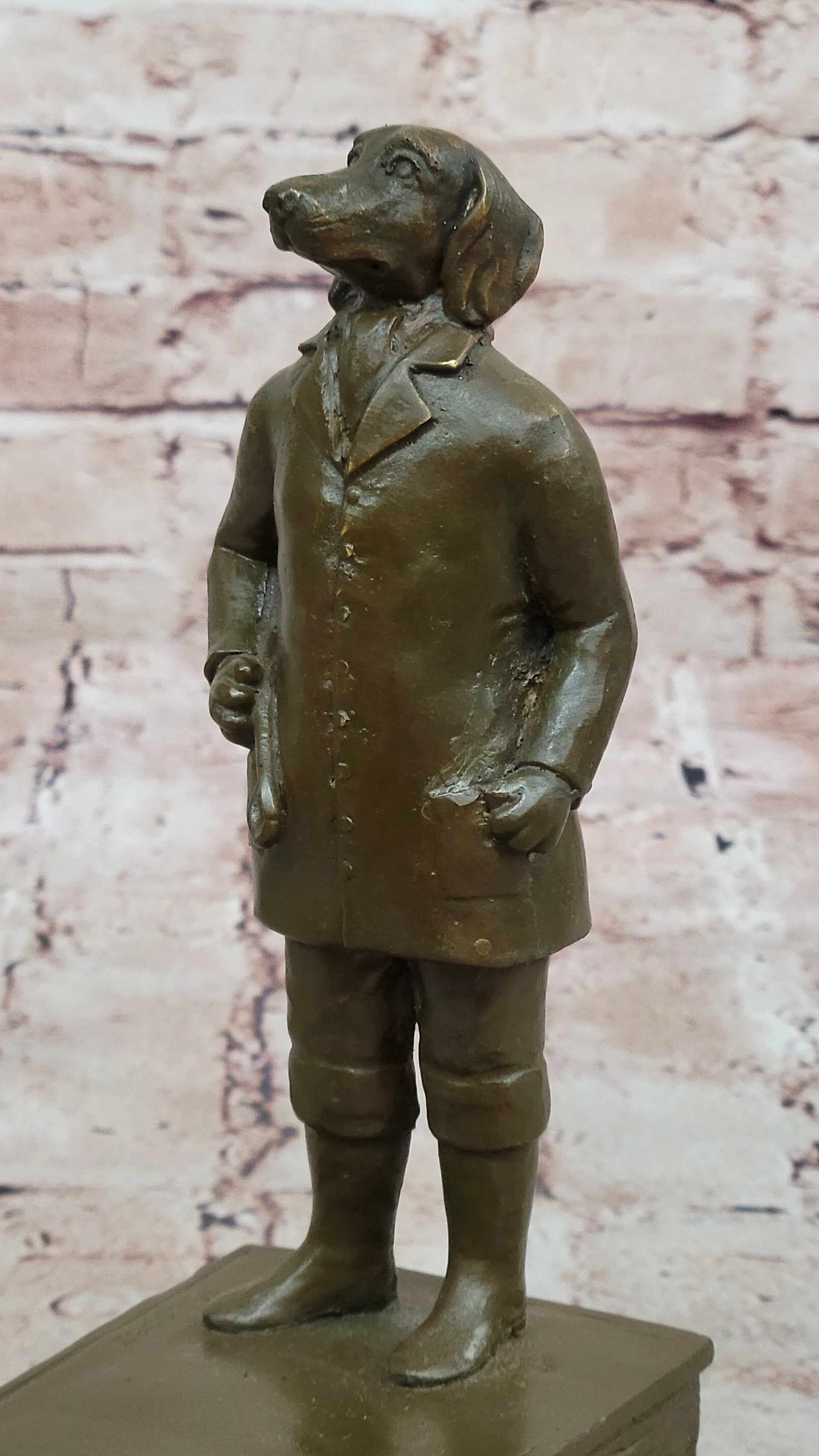 M Lopez Signed Bronze Sculpture Man Dog Head Statue Surreal Figurine Home Decor