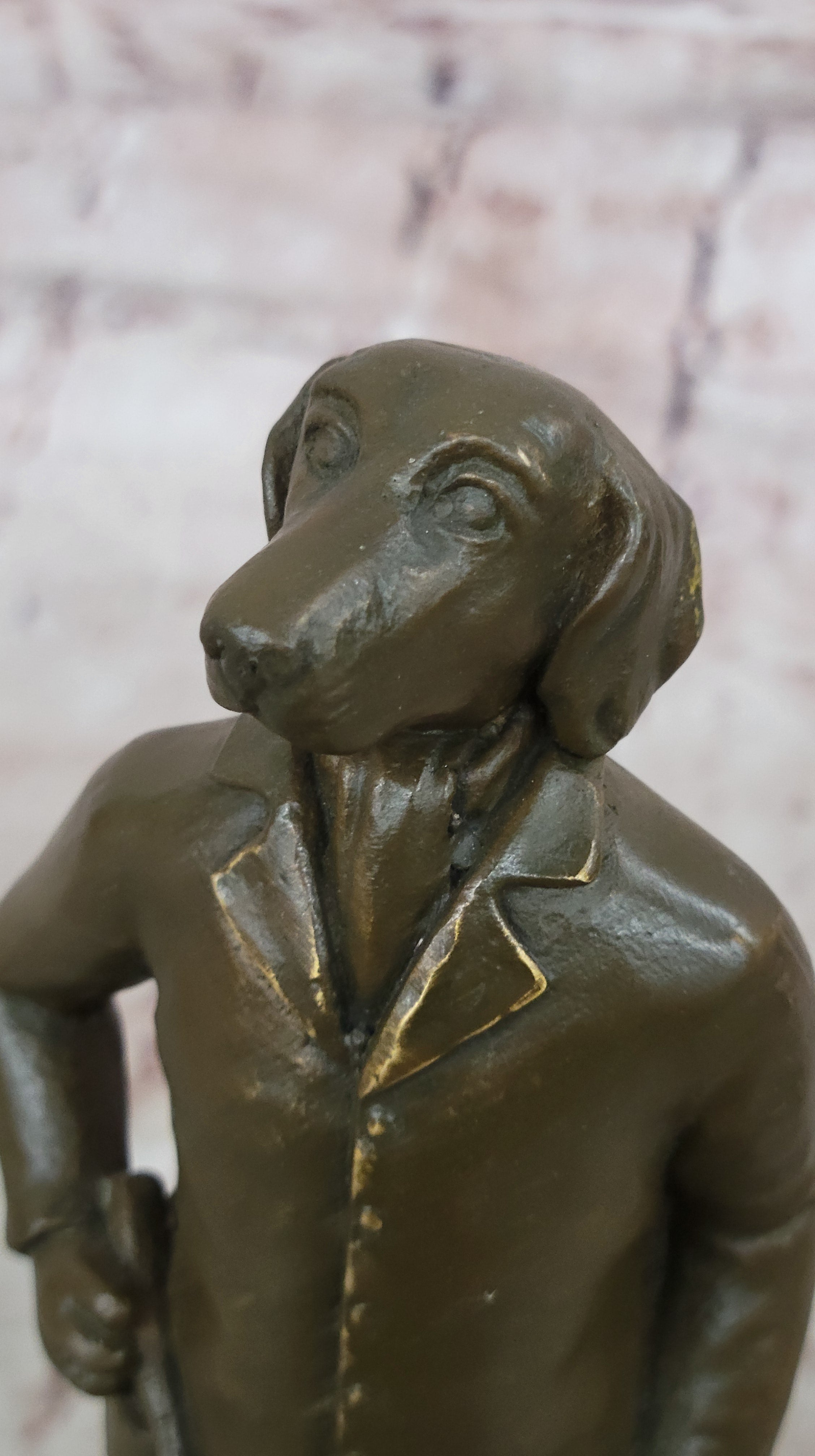 M Lopez Signed Bronze Sculpture Man Dog Head Statue Surreal Figurine Home Decor