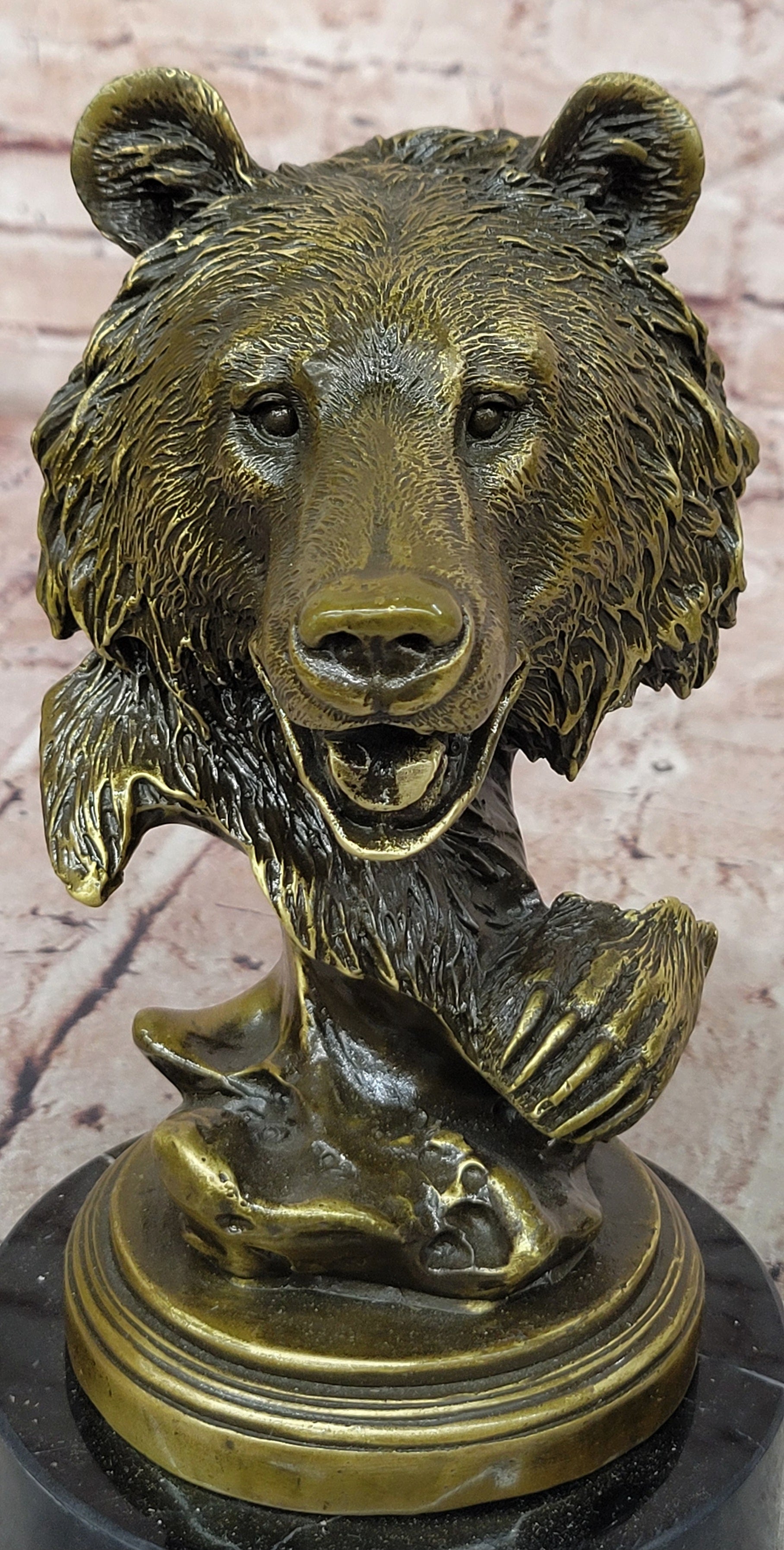 Milo Bronze Roaring Bear Statue Wildlife Bust Figurine Fine Art Collectible Gift