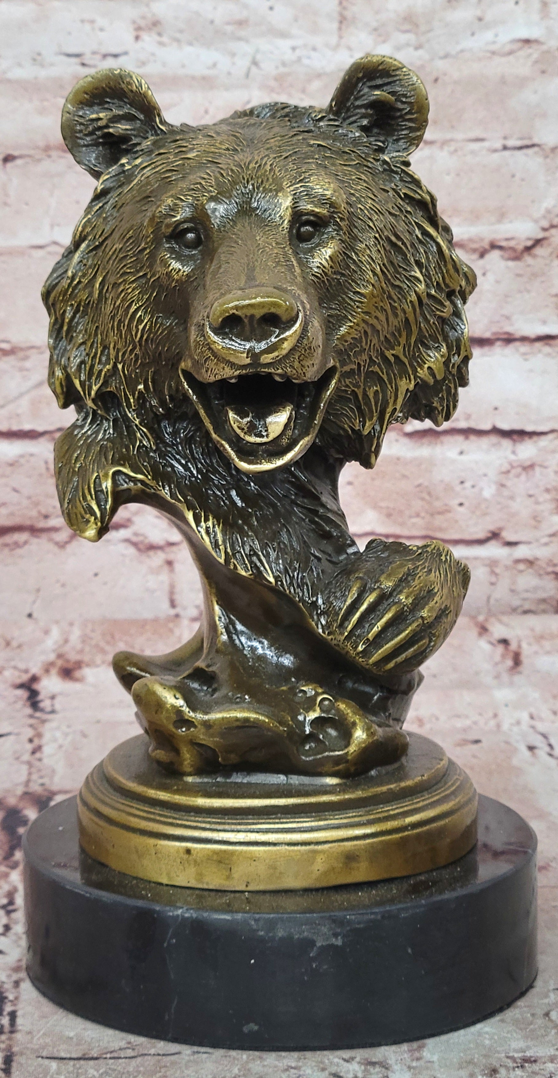 Milo Bronze Roaring Bear Statue Wildlife Bust Figurine Fine Art Collectible Gift