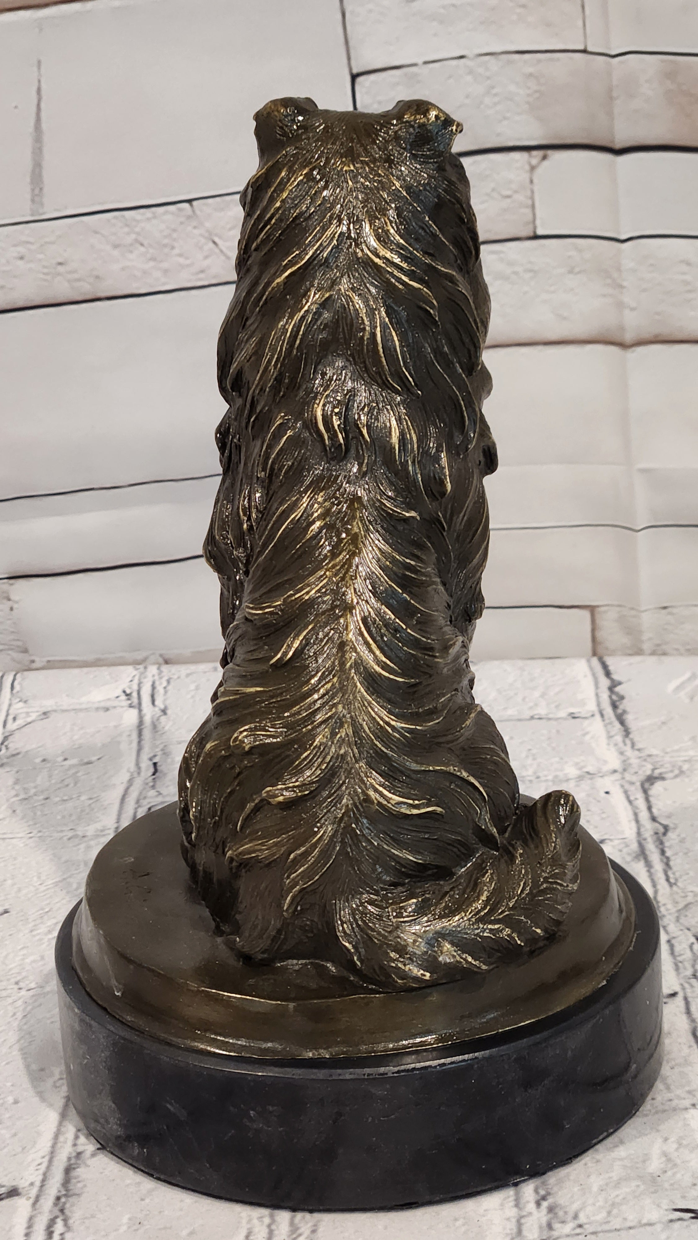 Signed A. Caine Bronze Dog Sculpture Collie Breed Loyal Pet Figurine Art Piece