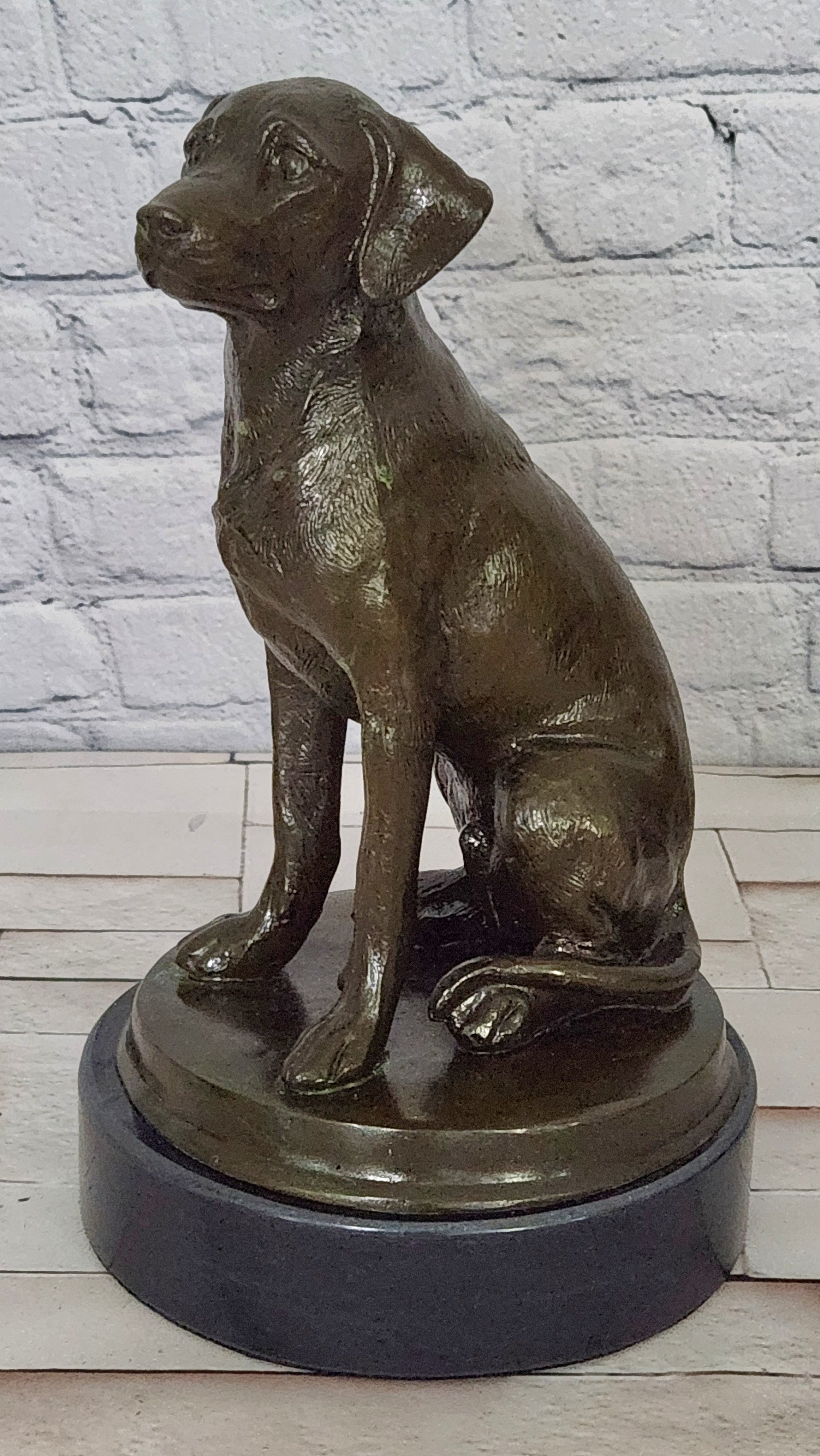 Hand Cast Bronze Labrador Dog Statue Signed Miguel Lopez Fine Art Animal Sculpture
