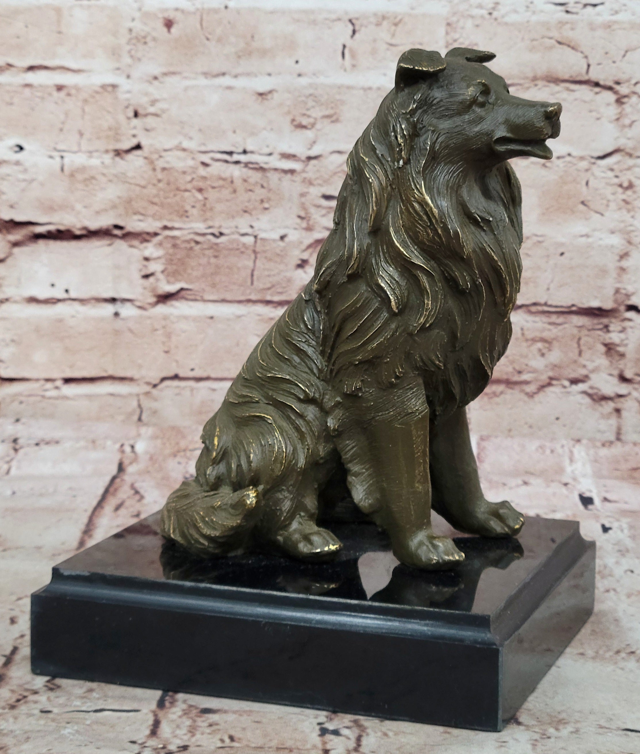 Original Signed Milo Bronze Sculpture Statue Loyal Collie Dog Collectible Pet Figurine