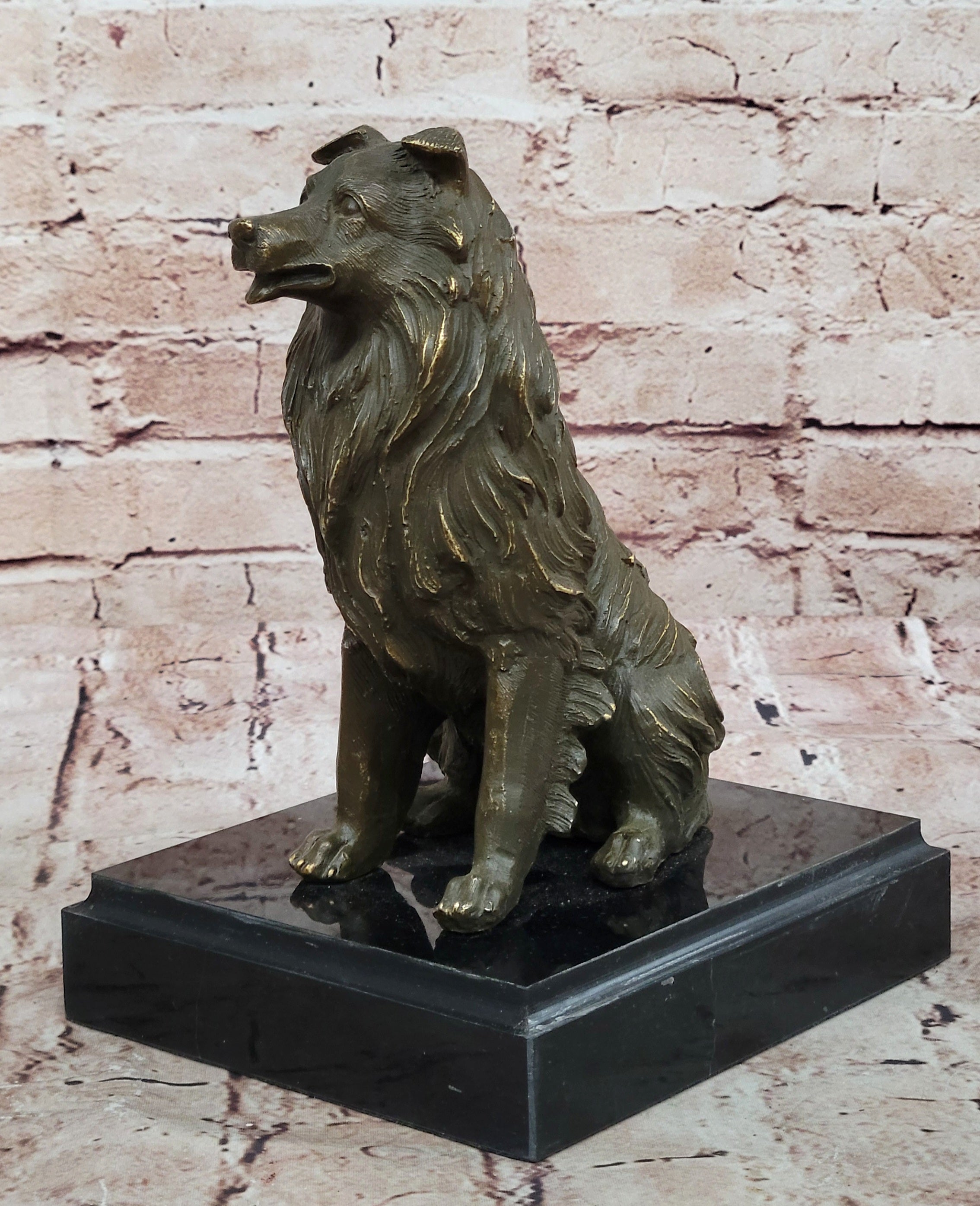 Original Signed Milo Bronze Sculpture Statue Loyal Collie Dog Collectible Pet Figurine