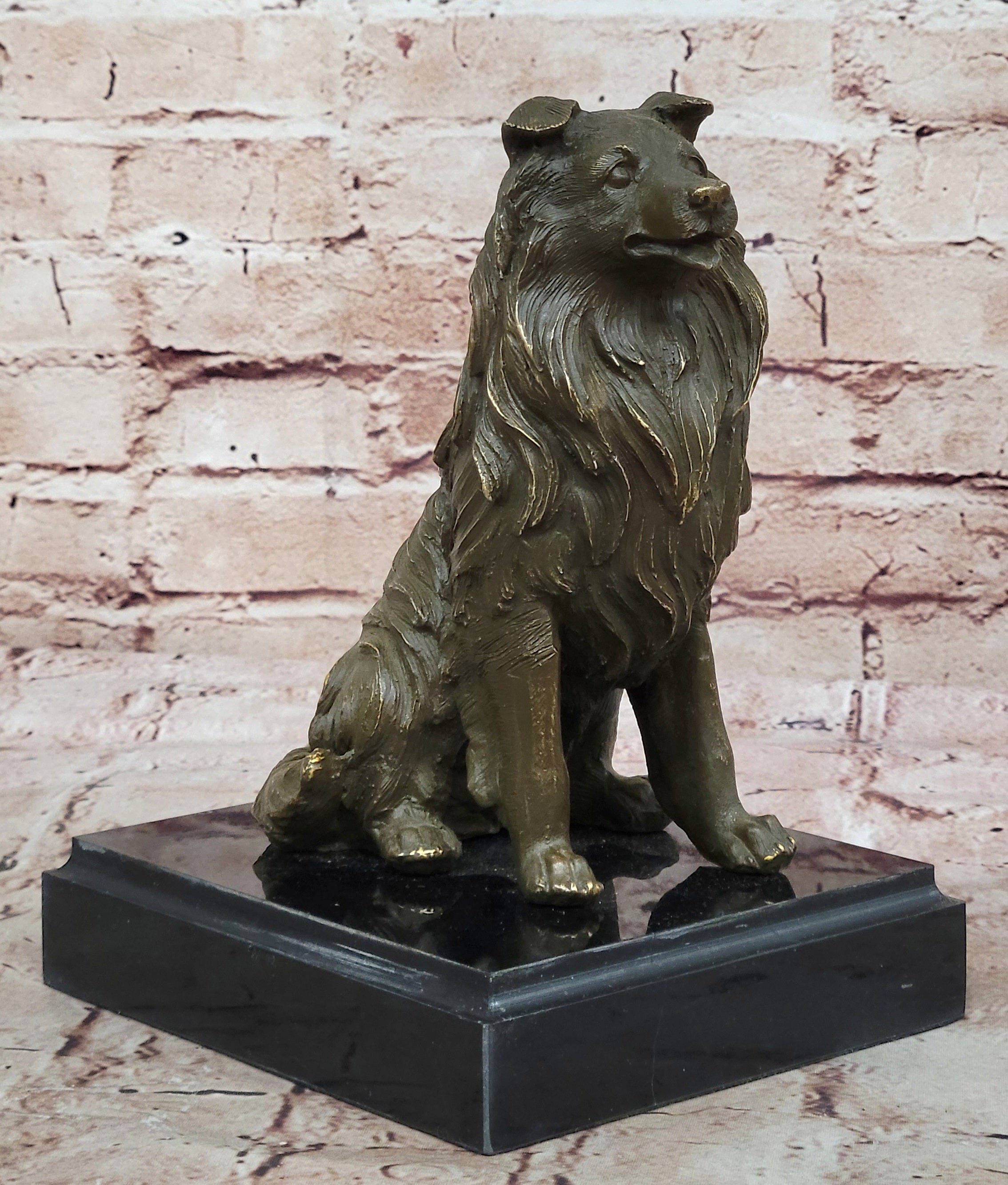 Original Signed Milo Bronze Sculpture Statue Loyal Collie Dog Collectible Pet Figurine