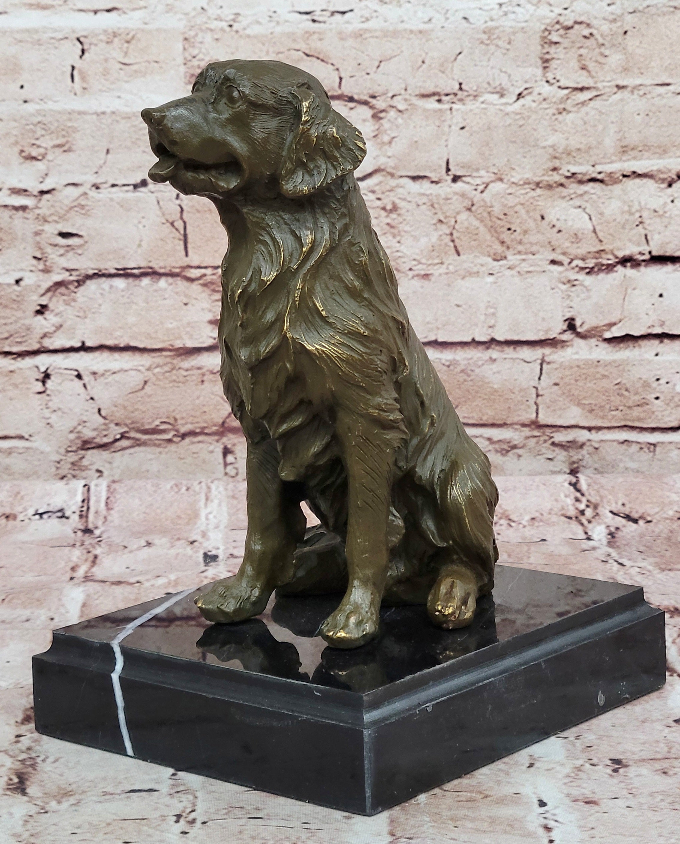 Museum Quality Bronze Dog Statue Golden Retriever Signed M. Lopez Animal Lover Sculpture