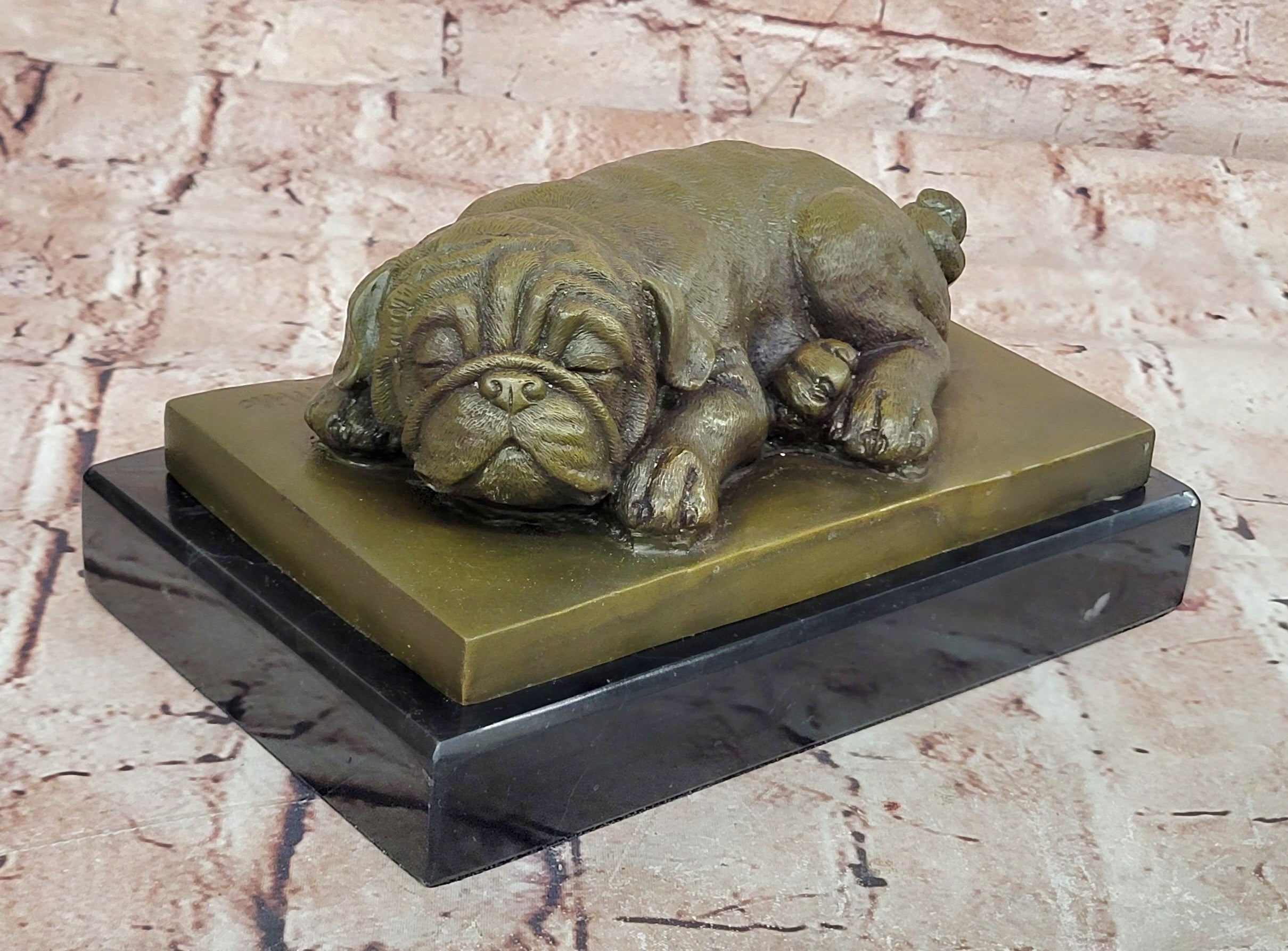 Bronze Sleeping Bulldog Sculpture Signed Milo Dog Lover Figurine Statue