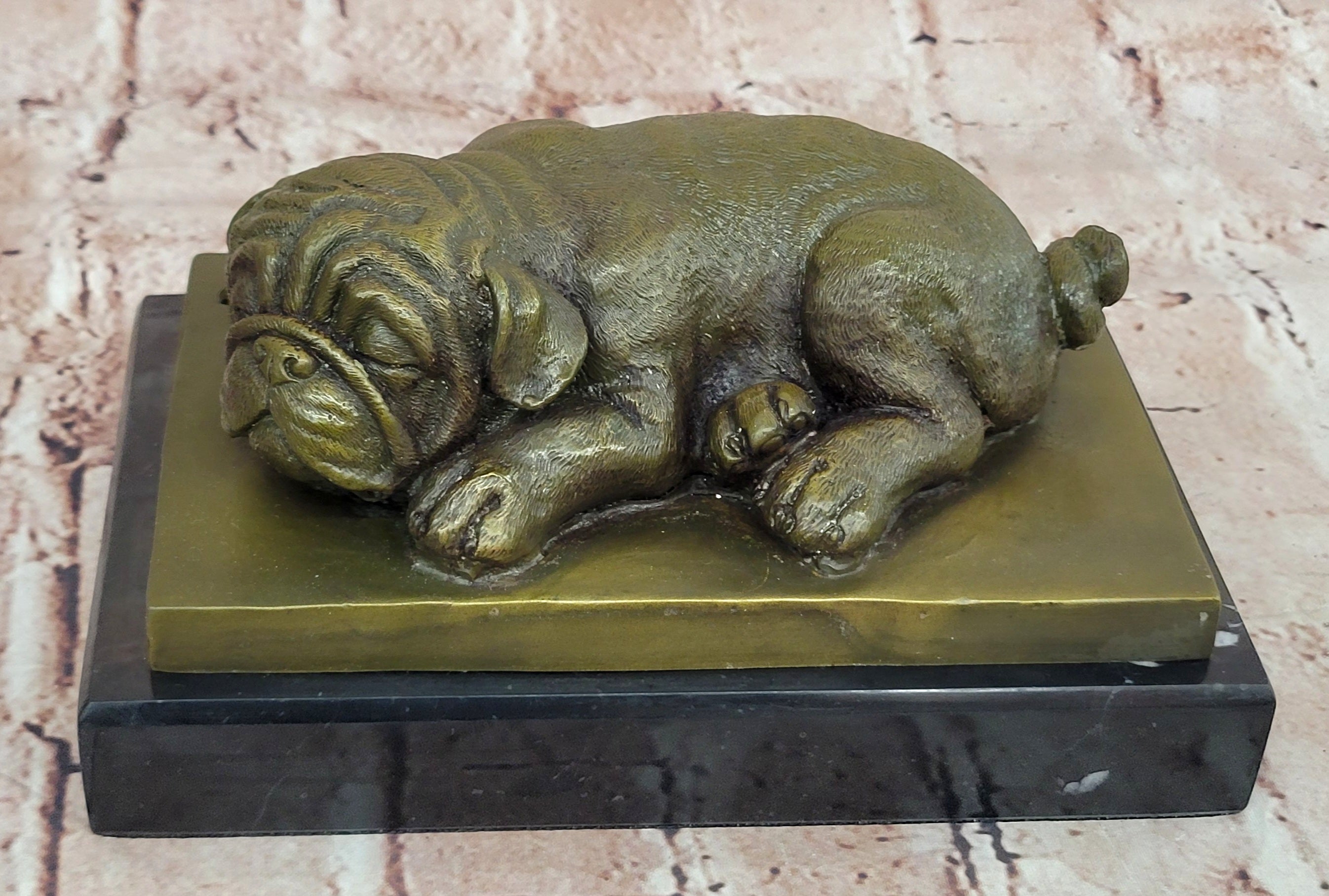 Bronze Sleeping Bulldog Sculpture Signed Milo Dog Lover Figurine Statue
