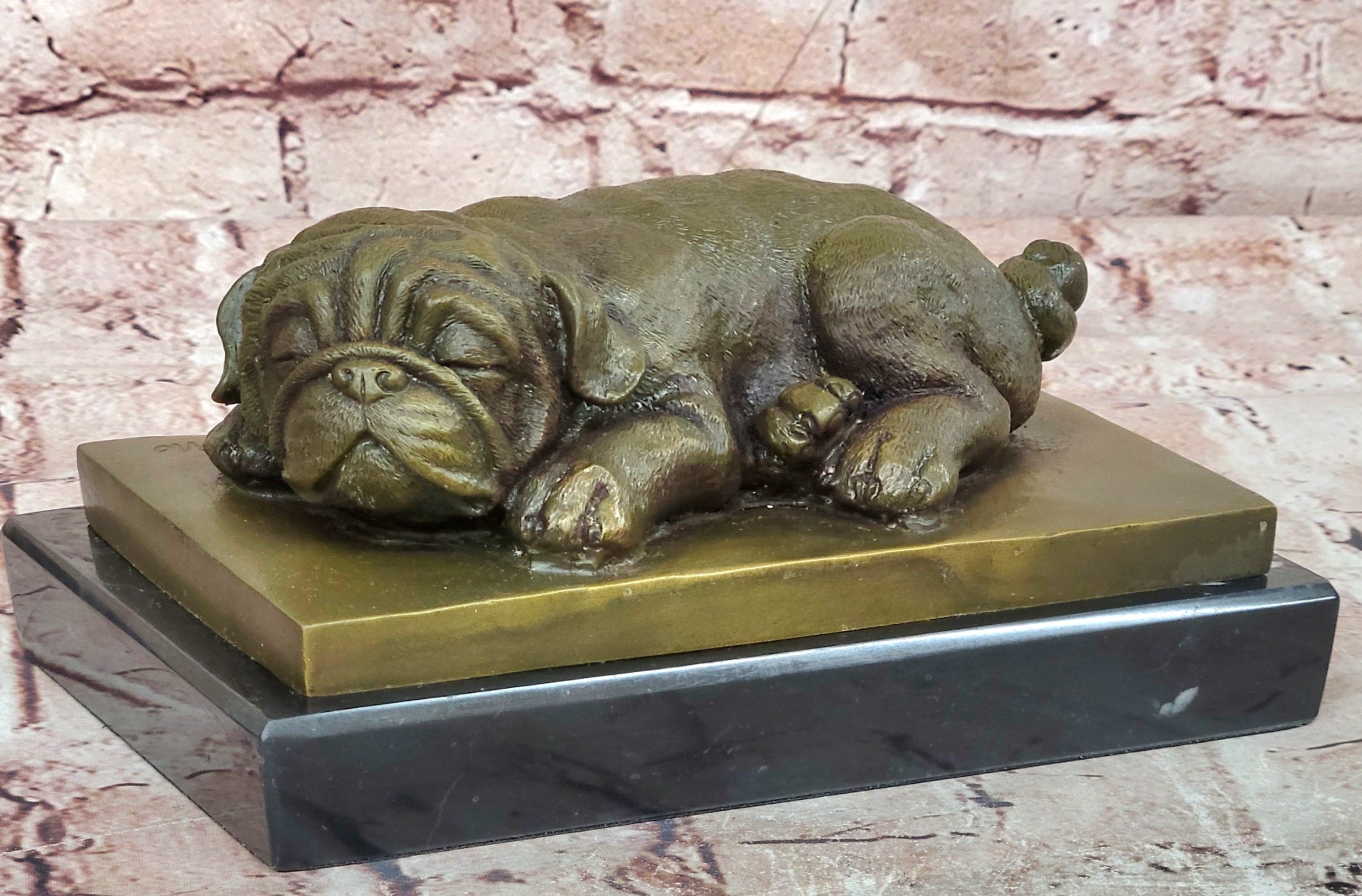 Bronze Sleeping Bulldog Sculpture Signed Milo Dog Lover Figurine Statue