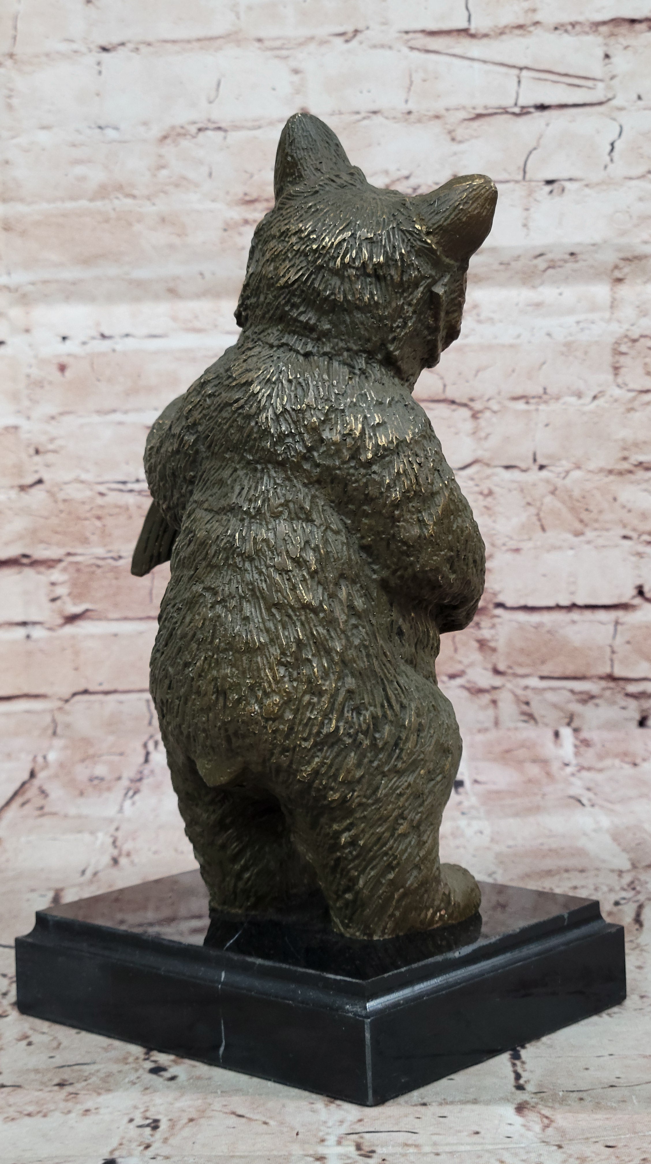 Garden Bronze Sculpture Statue of Bear with Welcome Sign by M Lopez Home Wildlife Figurine Art