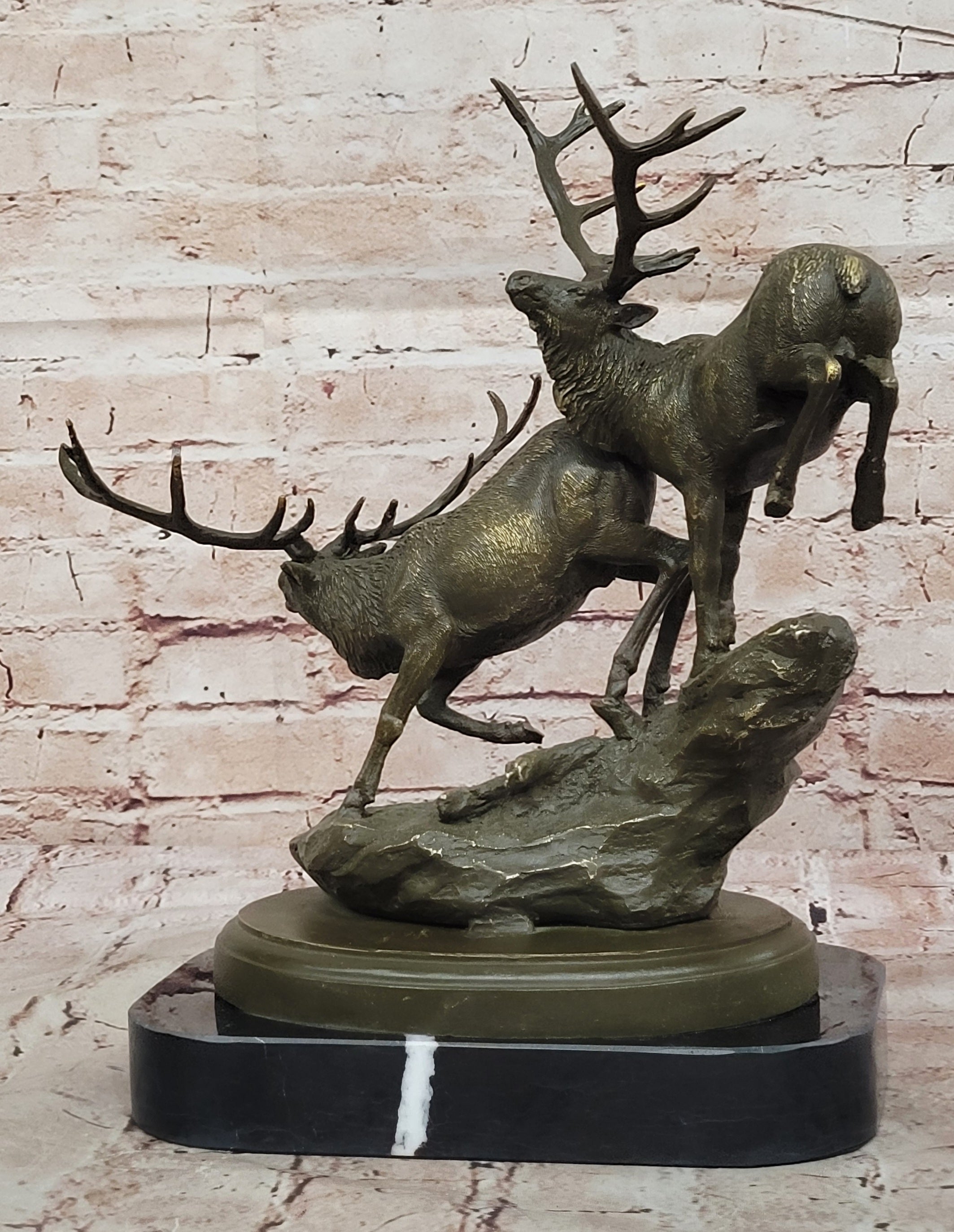 Sportsman Cabin Decor Running Buck Bronze Sculpture Elk Figurine Signed Bugatti Statue