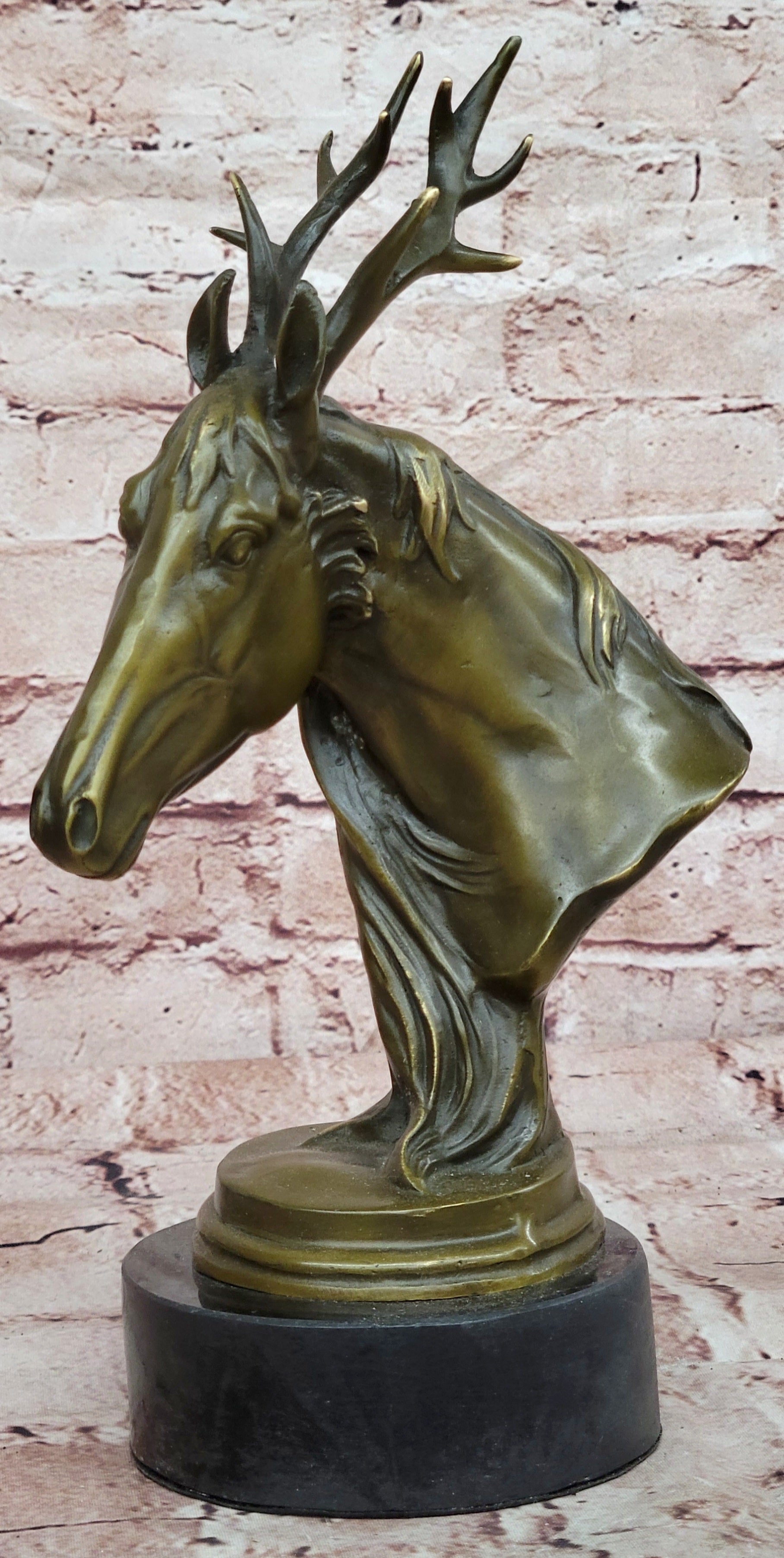 Bronze Mythical Stag Horse Sculpture Signed M Lopez Fantasy Creature Art