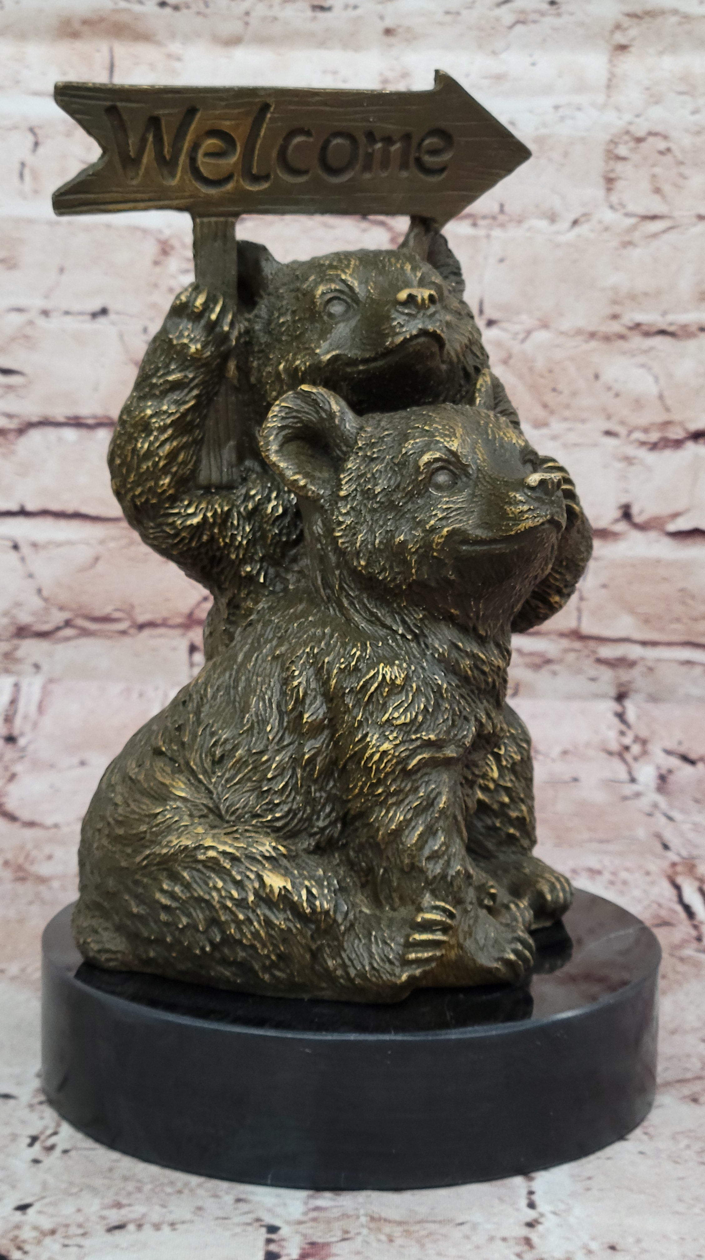 Milo signed bronze sculpture statue of twin bears limited edition handmade Art
