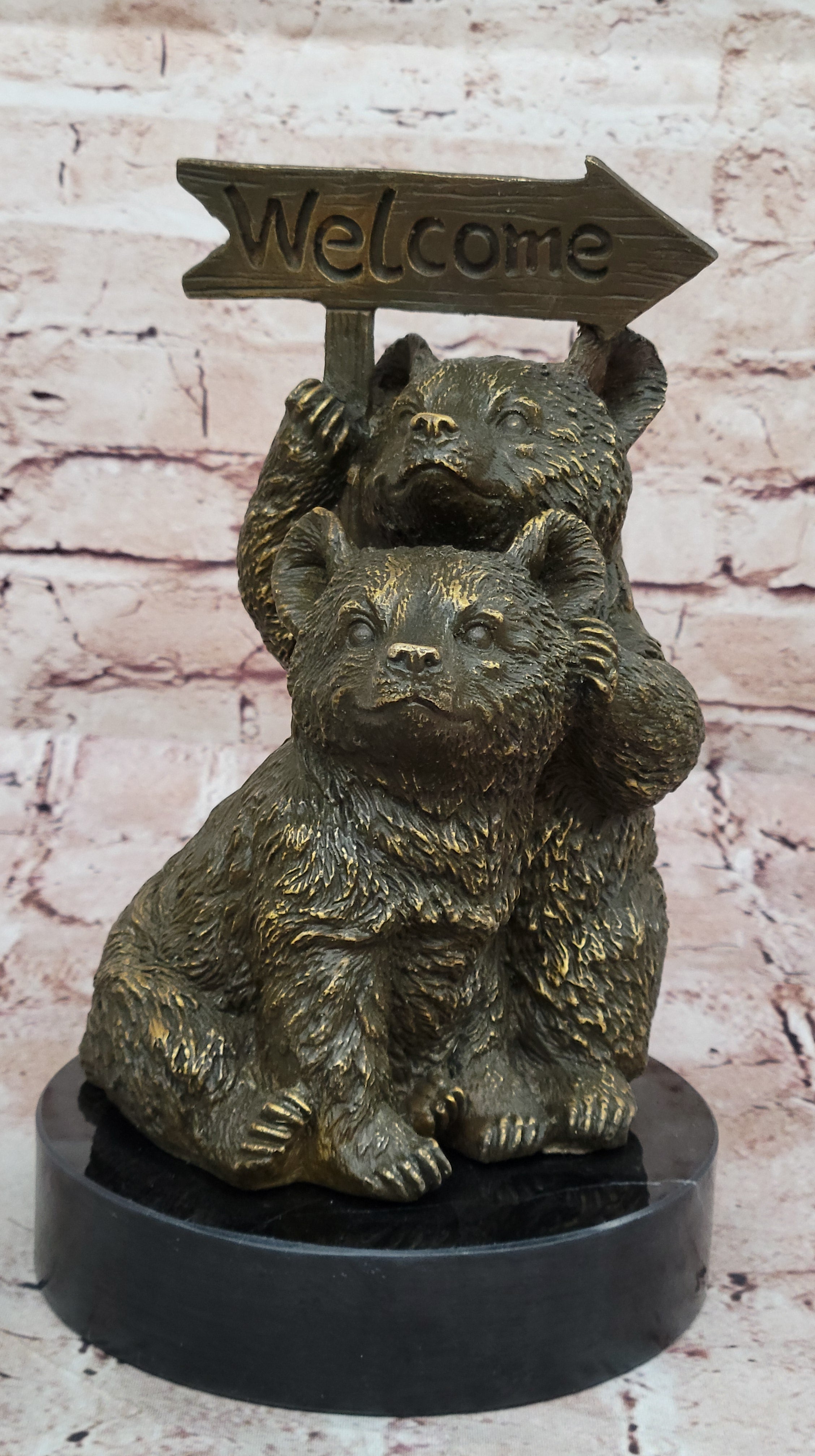 Milo signed bronze sculpture statue of twin bears limited edition handmade Art