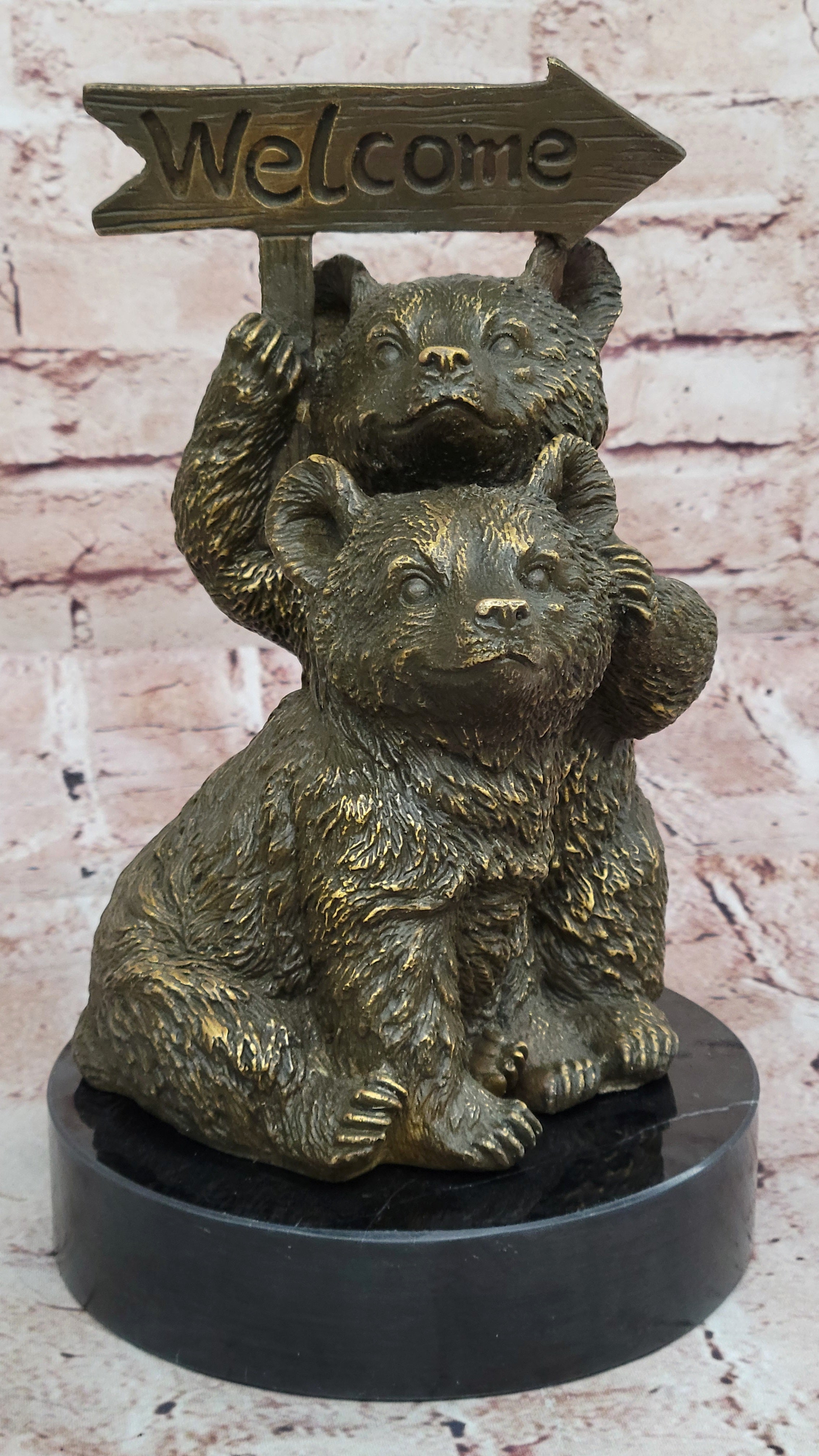 Milo signed bronze sculpture statue of twin bears limited edition handmade Art