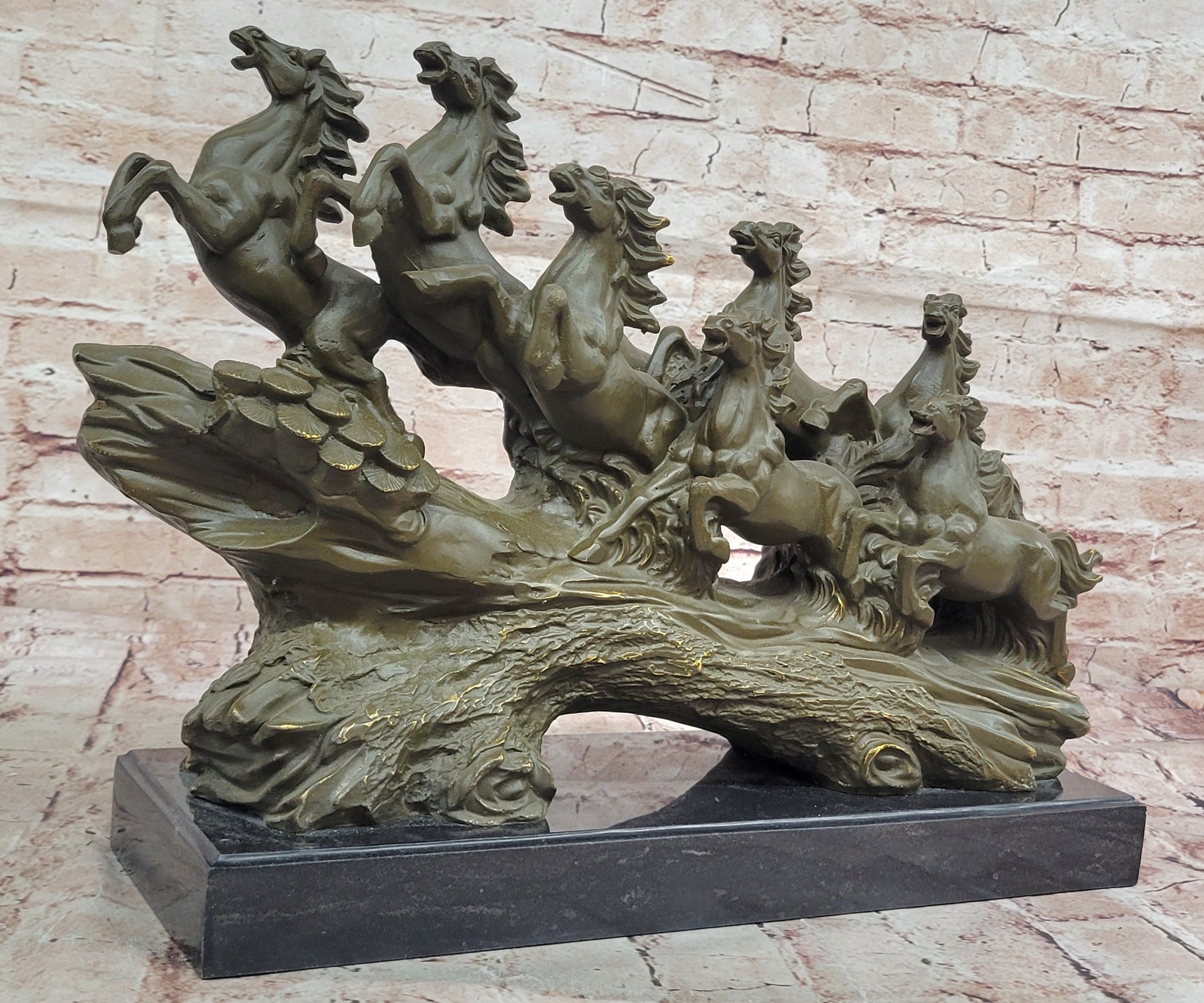 Bronze Running Horses Sculpture Statue by Milo Mustang Figurine Collectible Artwork