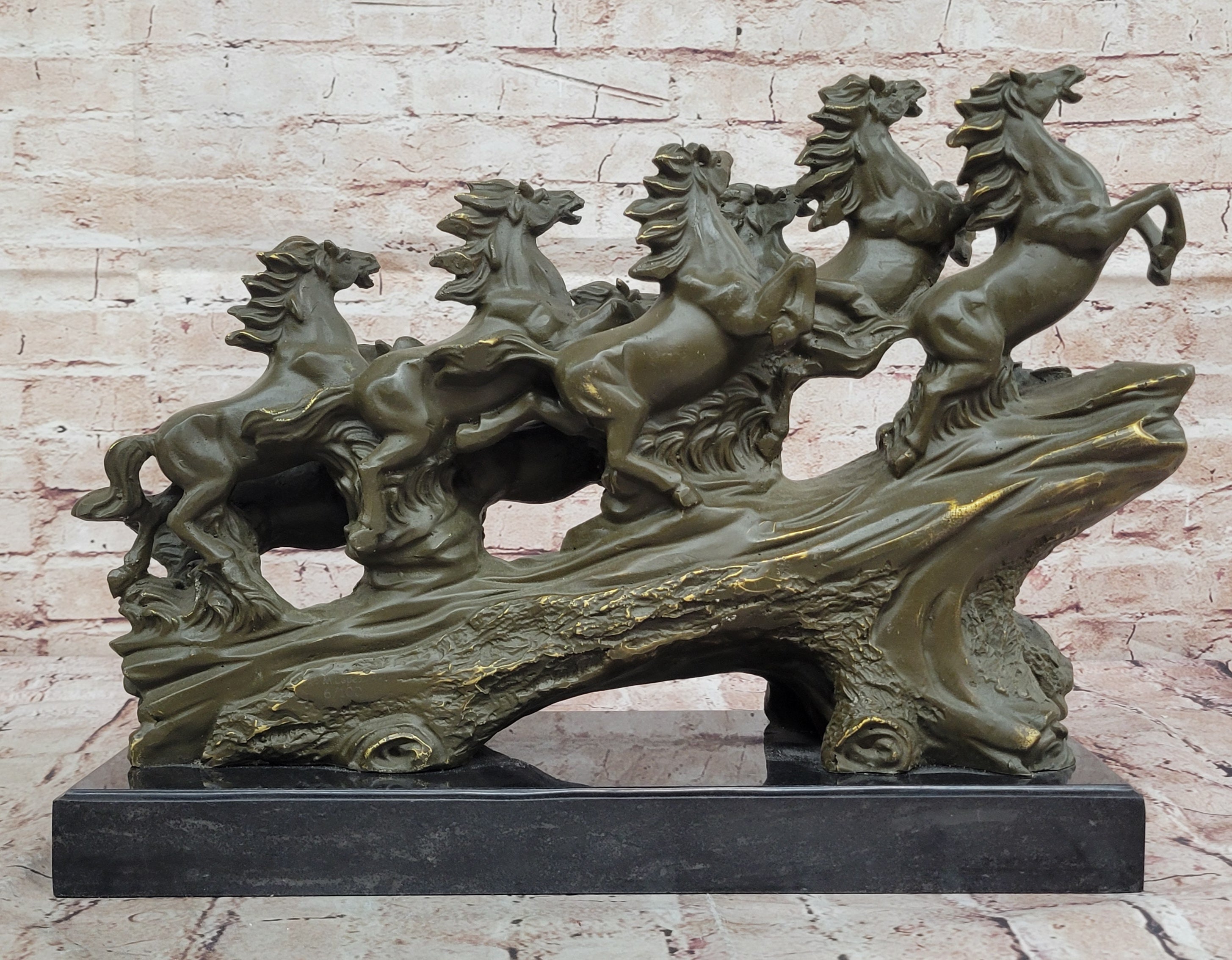 Bronze Running Horses Sculpture Statue by Milo Mustang Figurine Collectible Artwork
