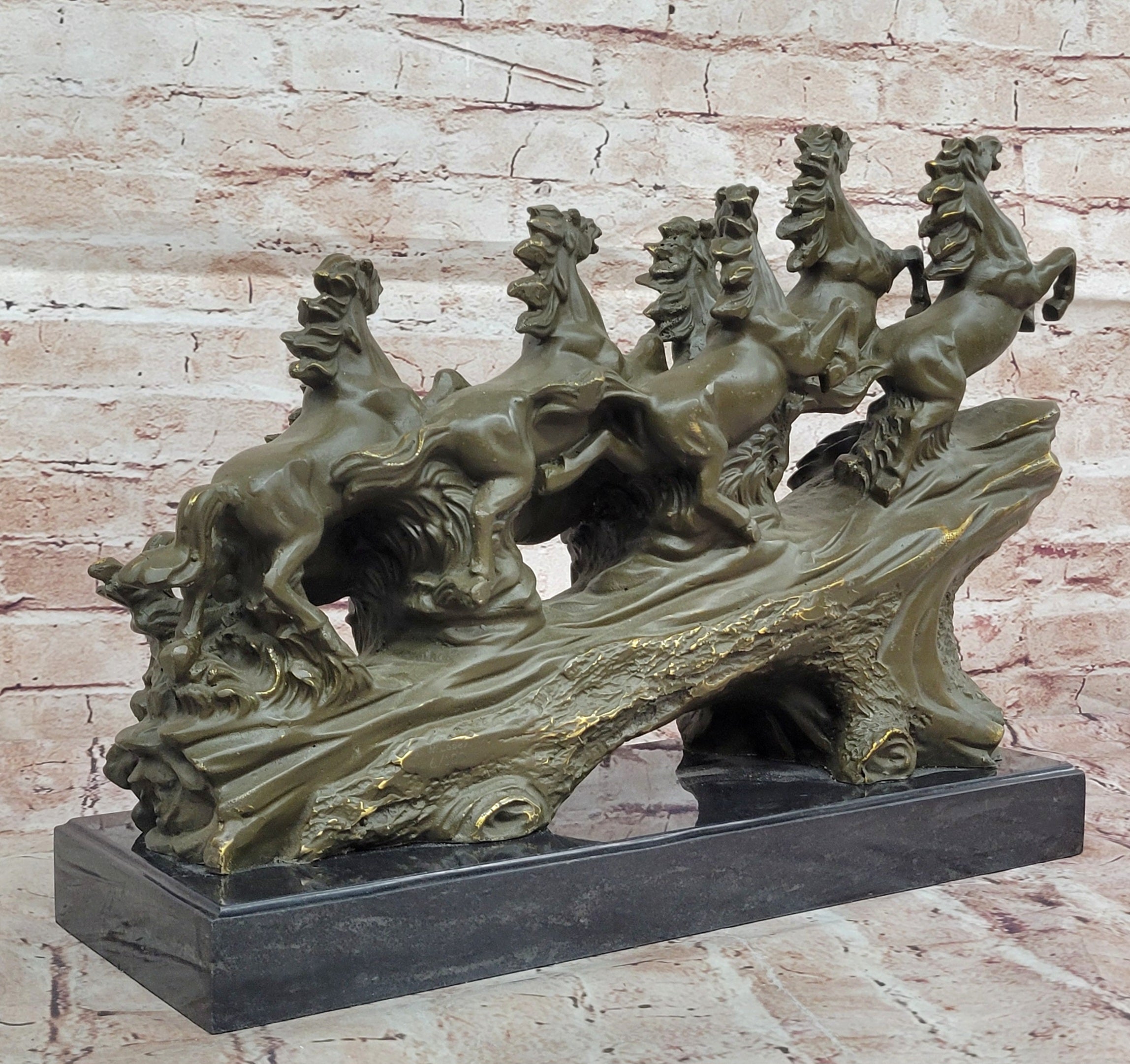 Bronze Running Horses Sculpture Statue by Milo Mustang Figurine Collectible Artwork