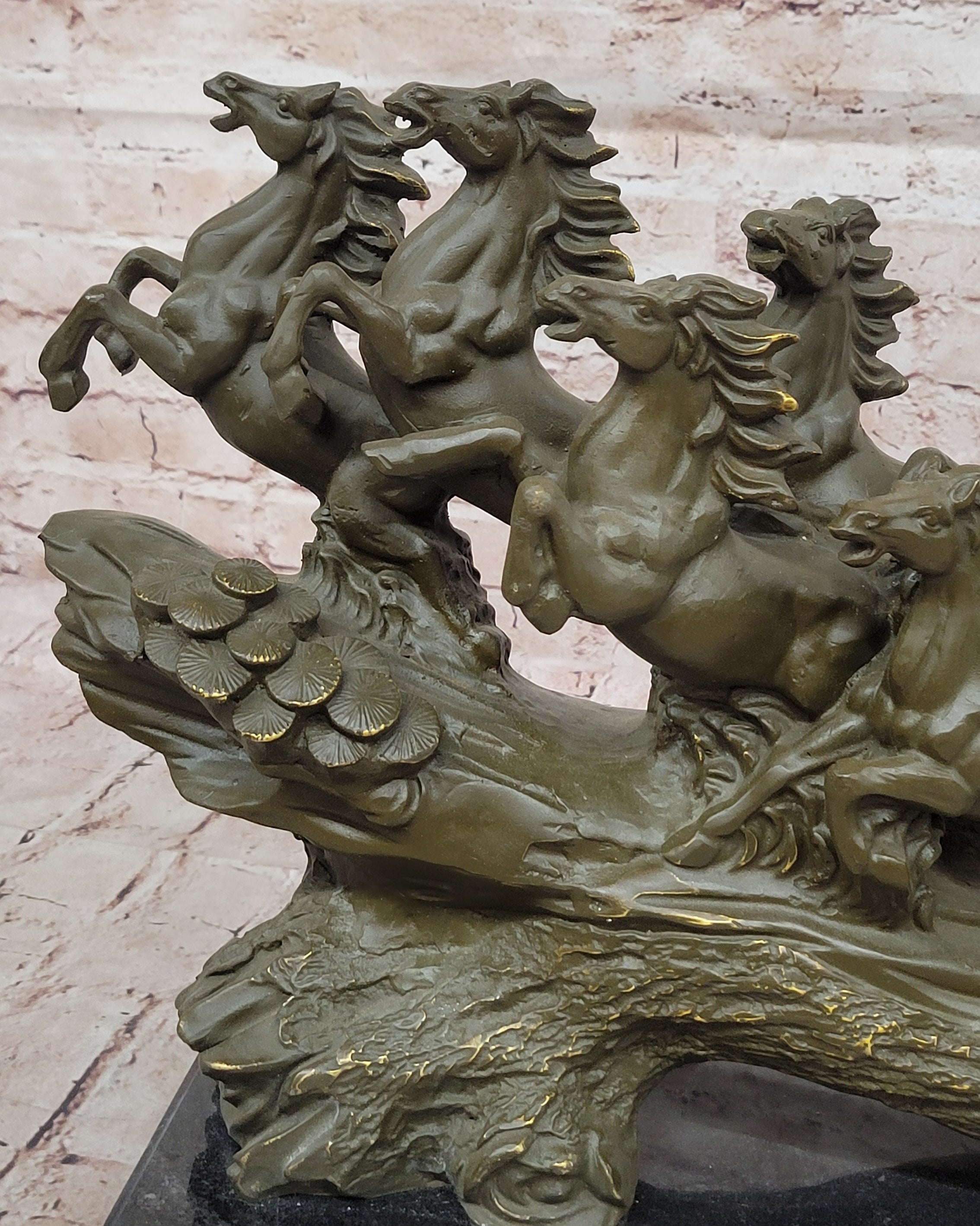 Bronze Running Horses Sculpture Statue by Milo Mustang Figurine Collectible Artwork