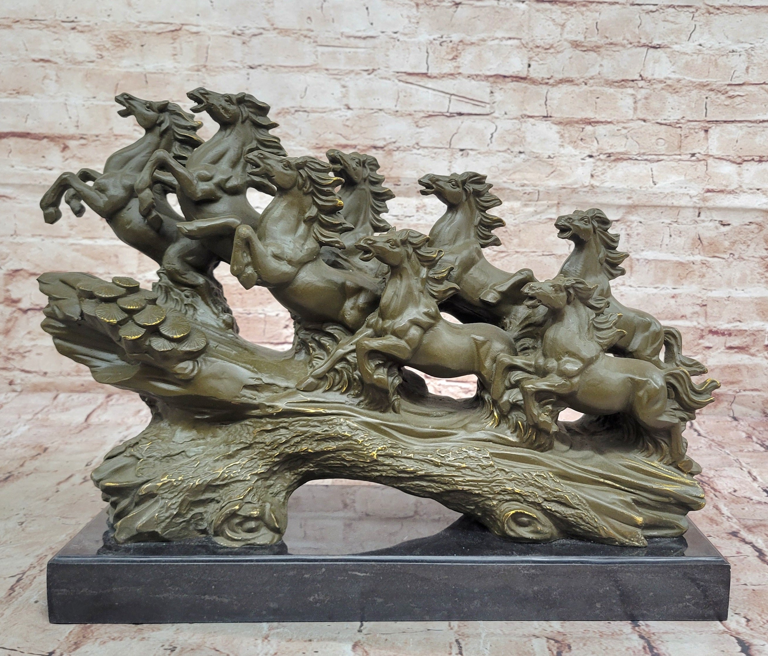 Bronze Running Horses Sculpture Statue by Milo Mustang Figurine Collectible Artwork