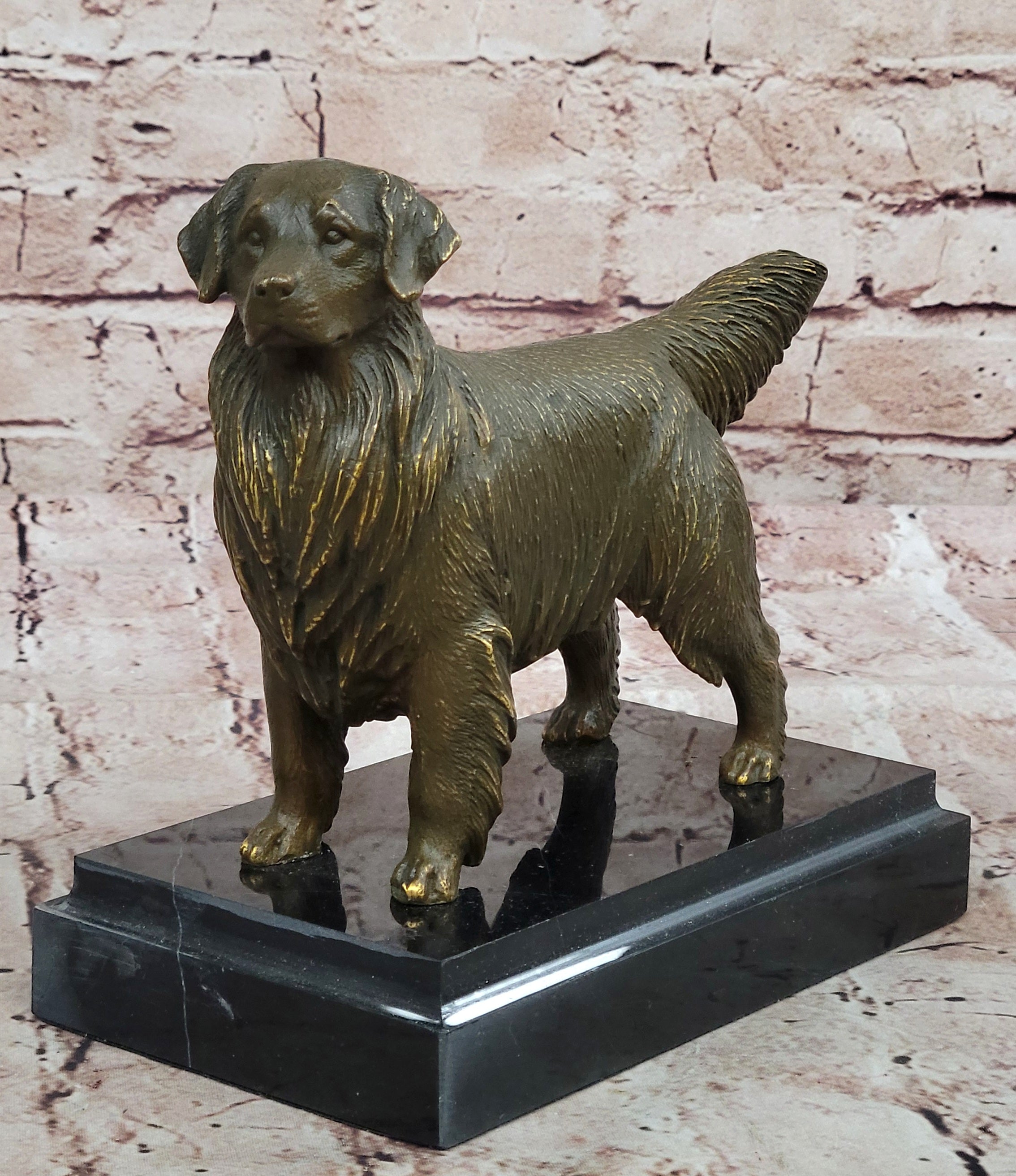 Real Bronze Golden Retriever Statue by Mogniez Sculpture Pet Lover Collectible Figurine