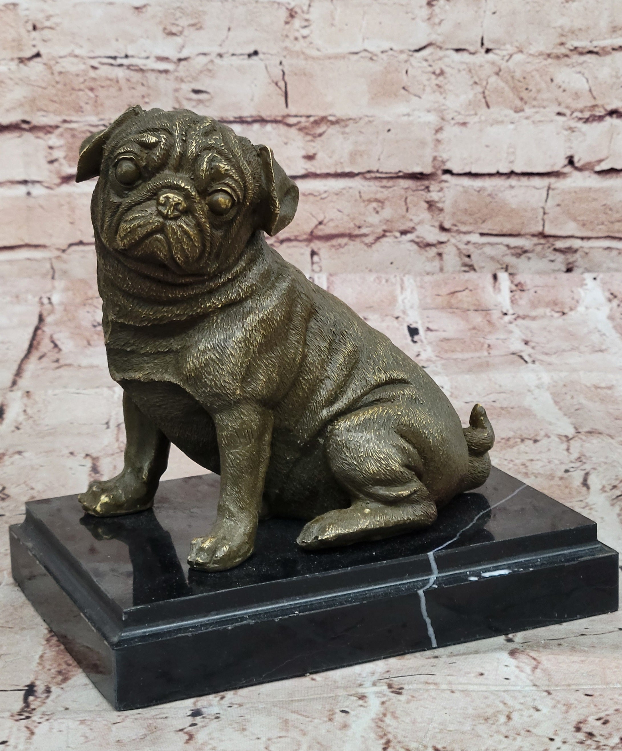 Bronze Animal Figurine Bulldog Dog Statue Home Office Decor Sculpture Signed by M. Lopez