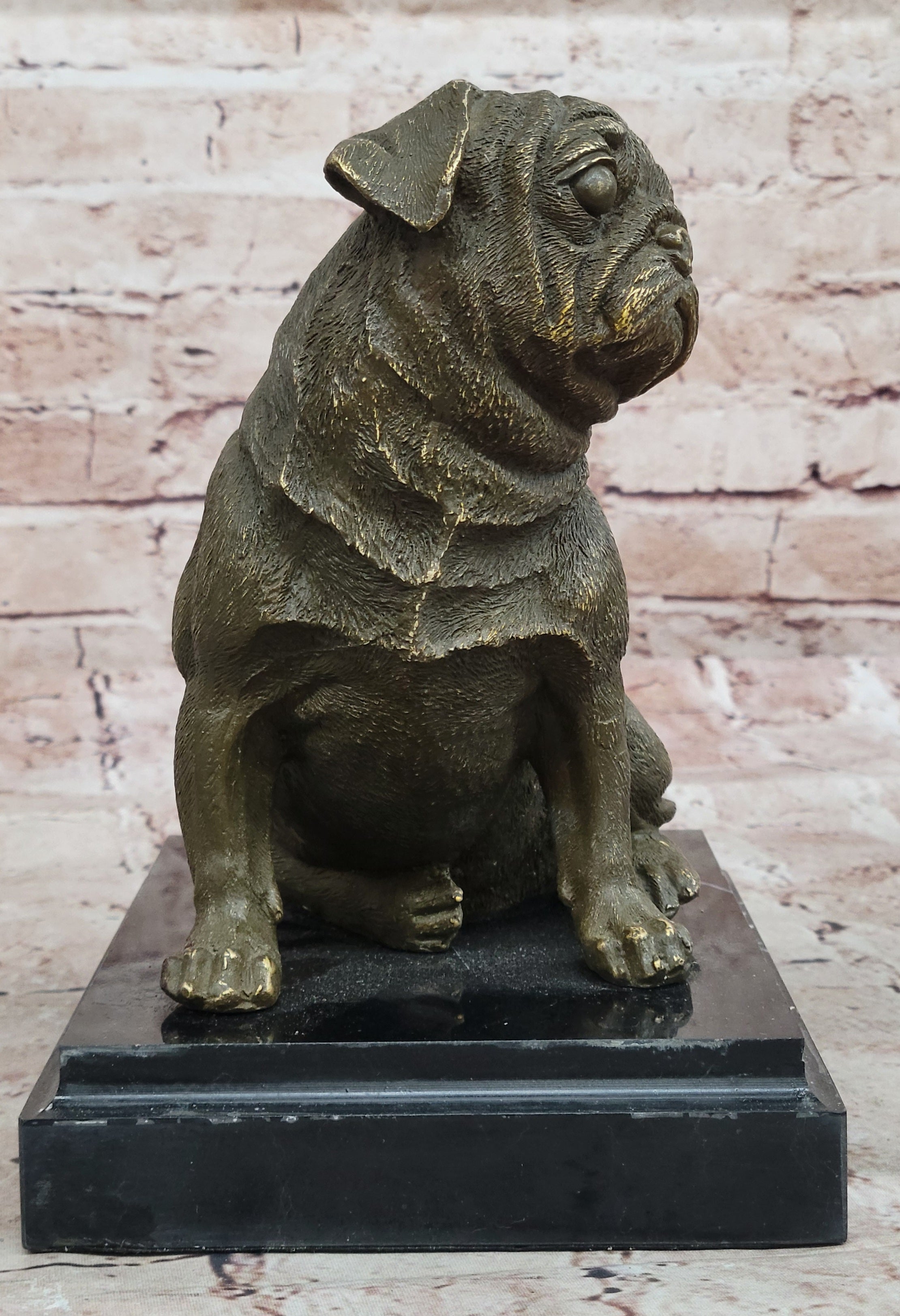Bronze Animal Figurine Bulldog Dog Statue Home Office Decor Sculpture Signed by M. Lopez