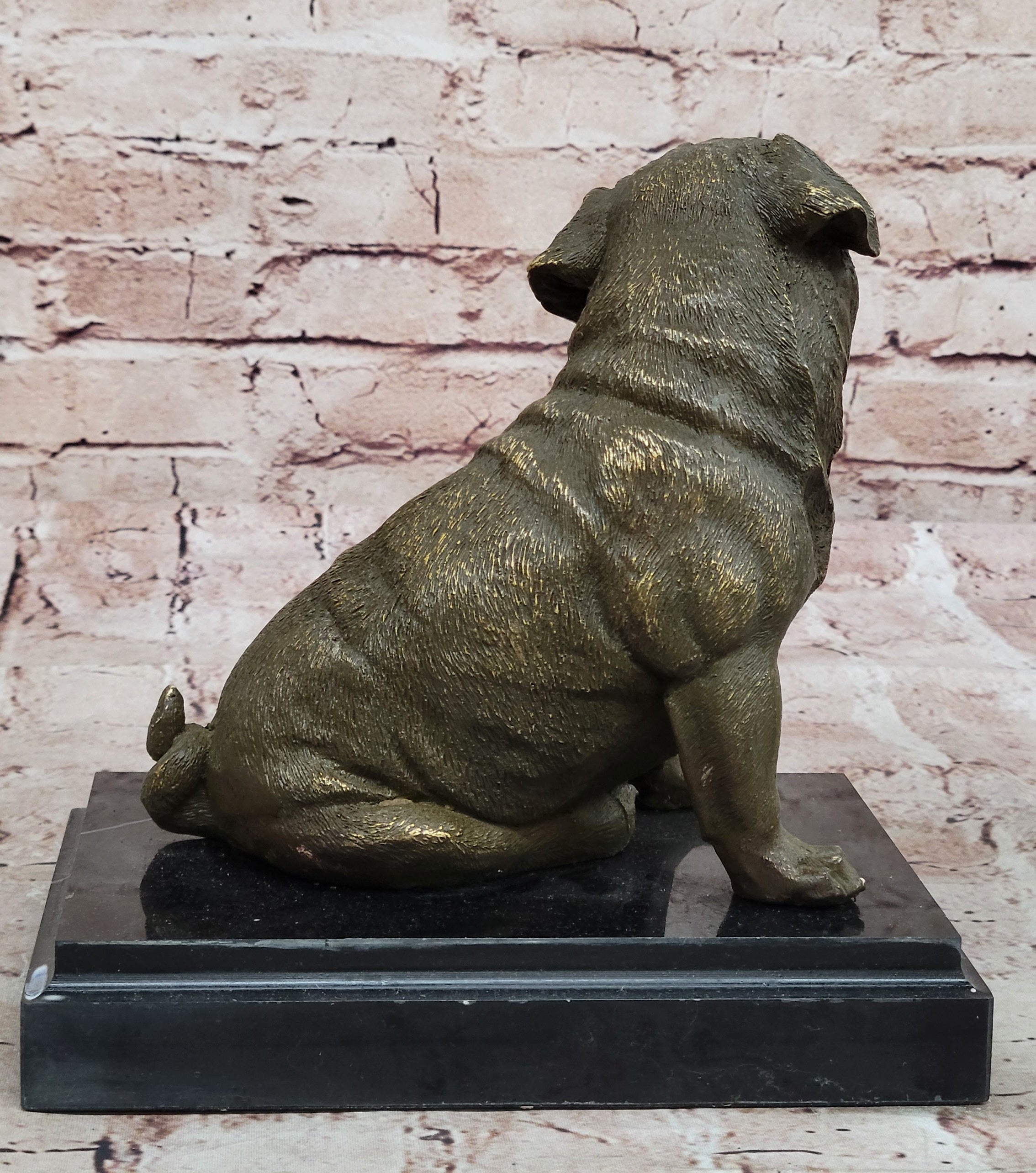 Bronze Animal Figurine Bulldog Dog Statue Home Office Decor Sculpture Signed by M. Lopez