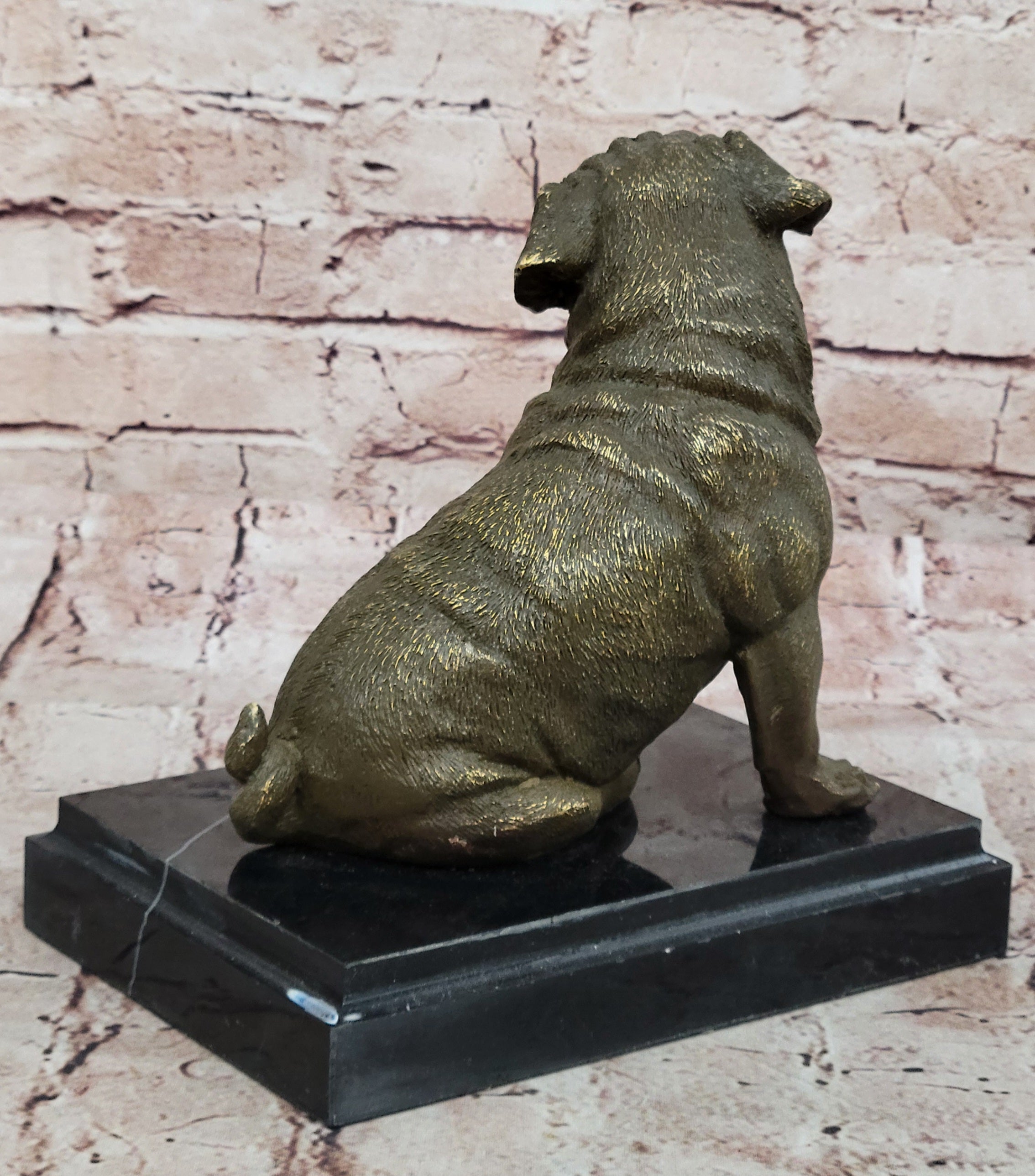 Bronze Animal Figurine Bulldog Dog Statue Home Office Decor Sculpture Signed by M. Lopez
