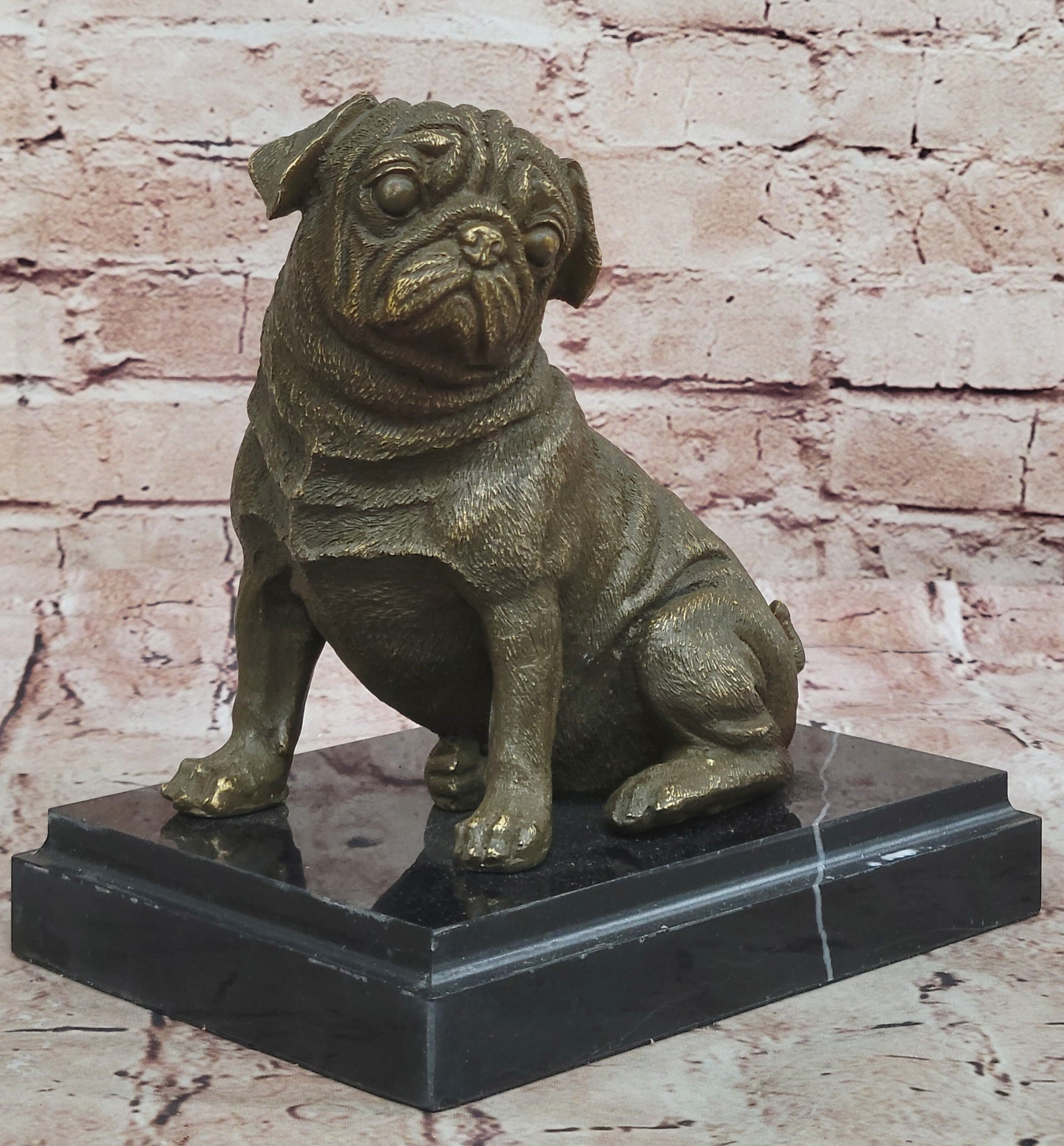 Bronze Animal Figurine Bulldog Dog Statue Home Office Decor Sculpture Signed by M. Lopez
