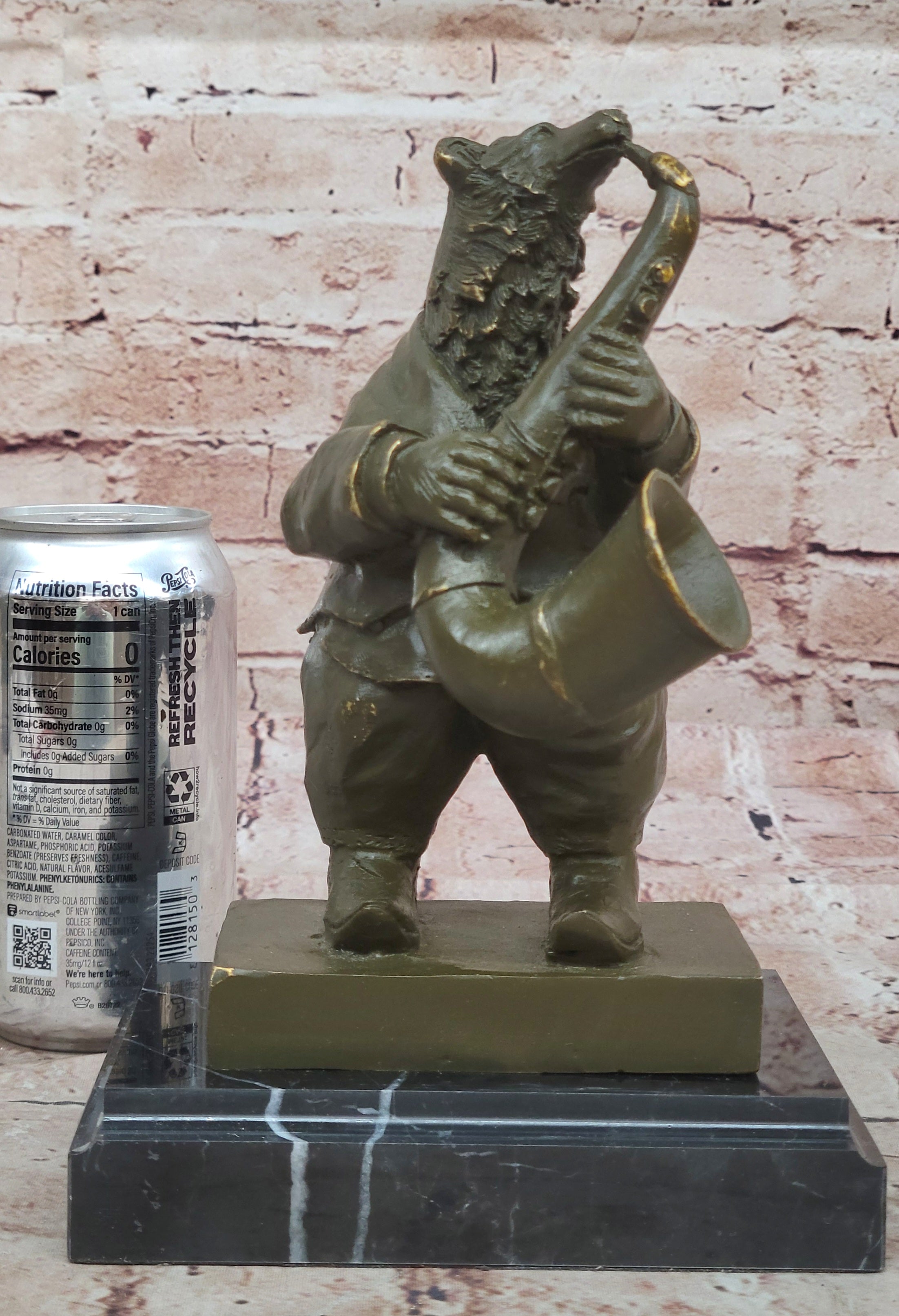 Handcrafted Bronze Bear Musician Statue by Williams Playing Saxophone Animal Sculpture Art
